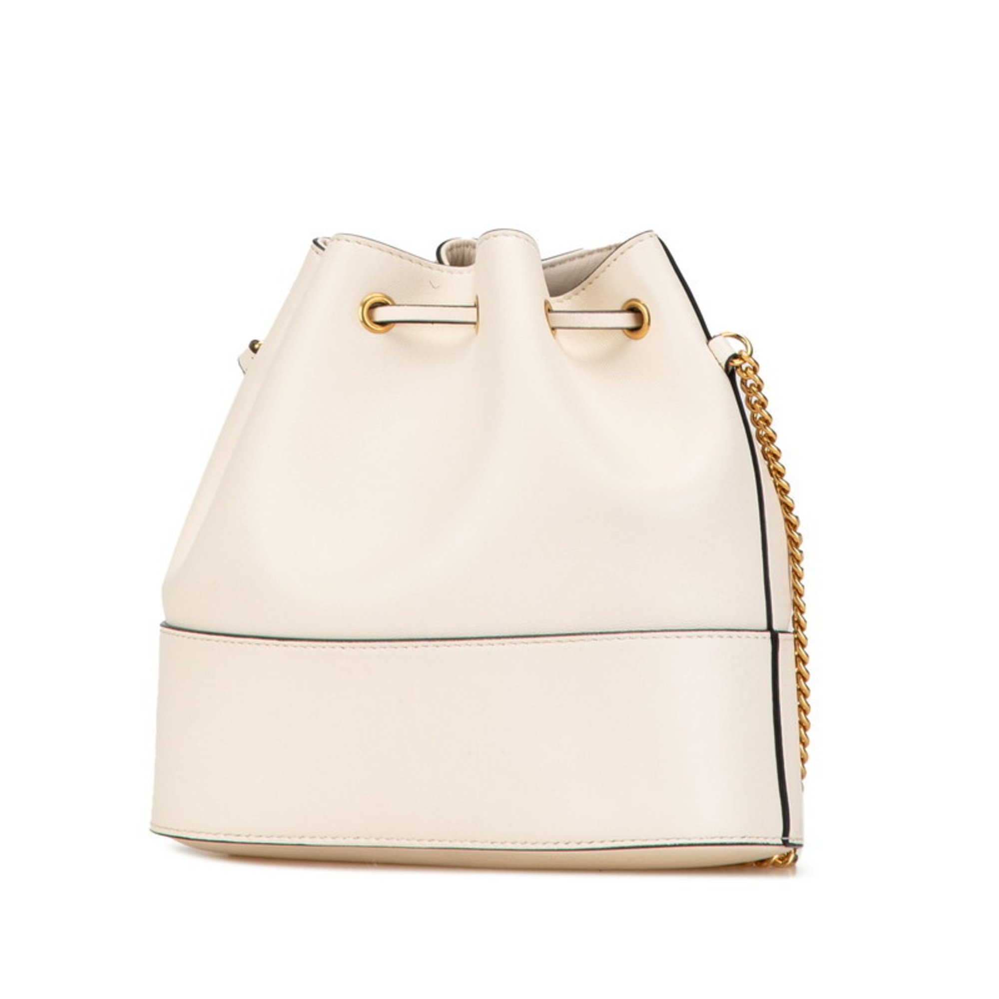 Valentino V Chain Shoulder Bag White Gold Leather Women's