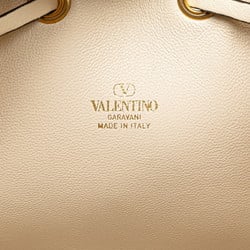 Valentino V Chain Shoulder Bag White Gold Leather Women's