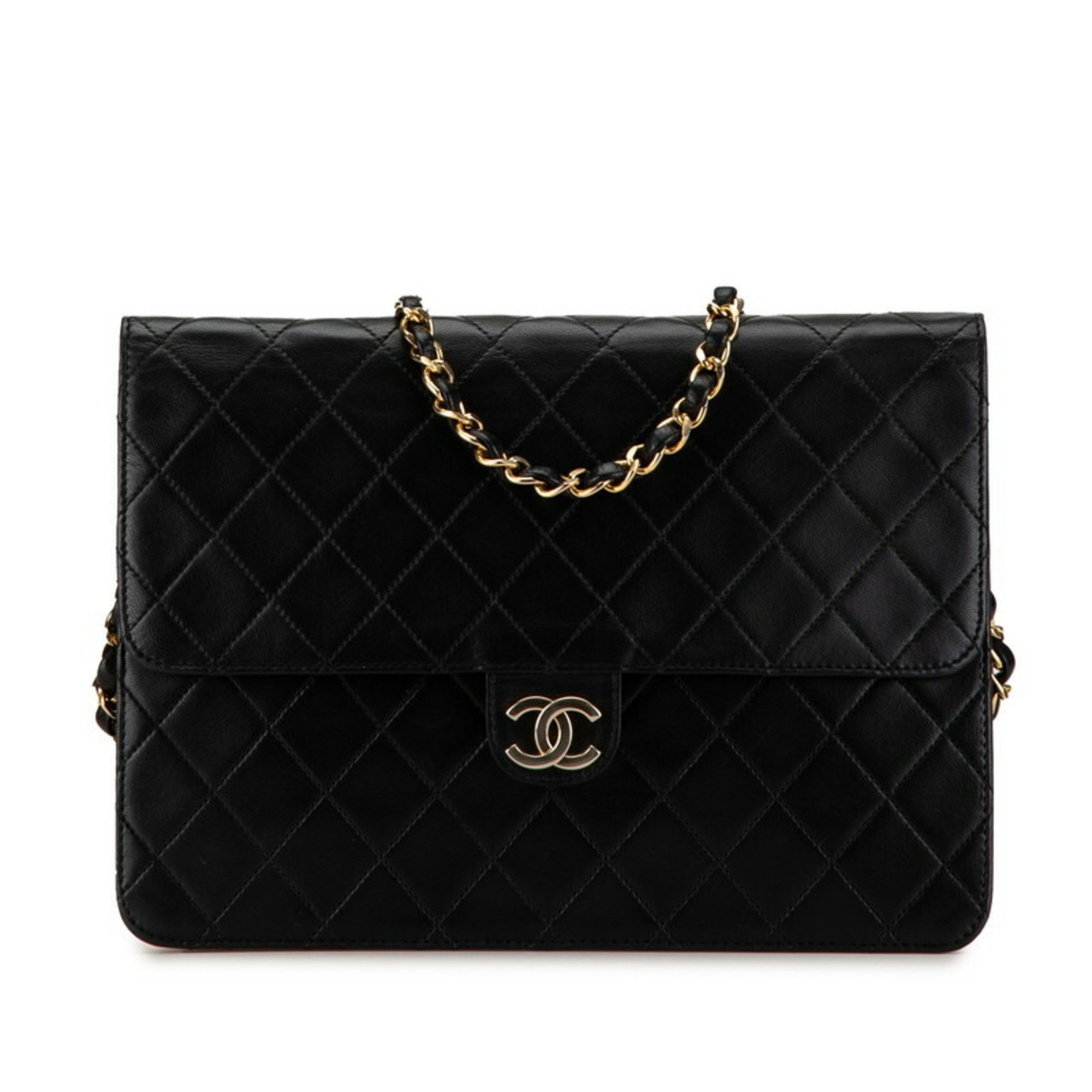 Chanel Matelasse Coco Mark Push Lock Chain Shoulder Bag Black Lambskin Women's CHANEL