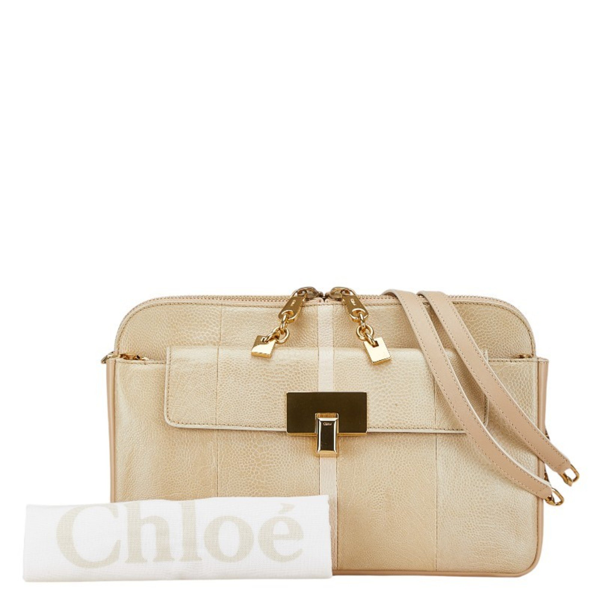 Chloé Chloe Lucy Chain Shoulder Bag Beige Ivory Leather Women's