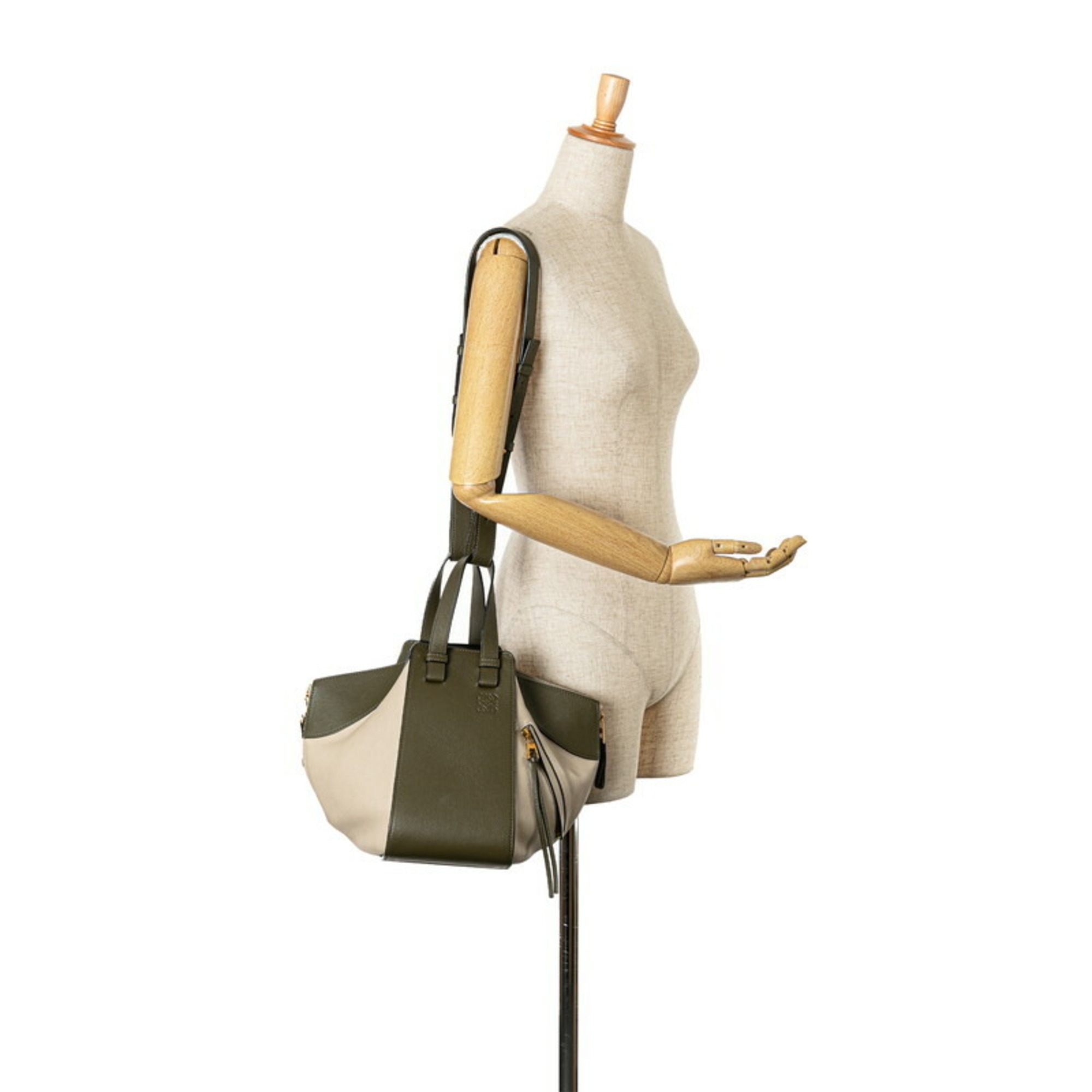 LOEWE Anagram Hammock Small Handbag Shoulder Bag Khaki Ivory Leather Women's