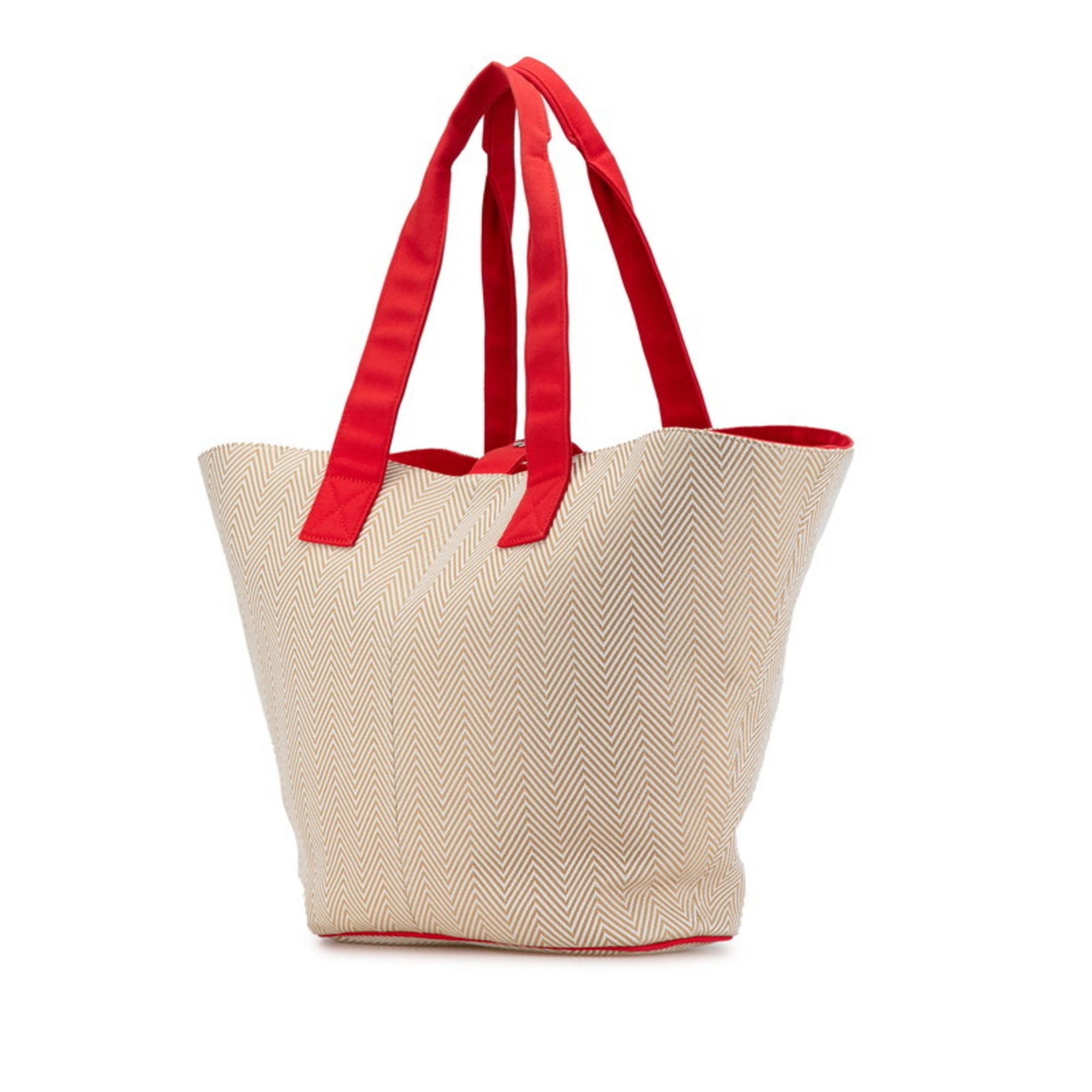 Hermes Panier de Plage PM Reversible Tote Bag Shoulder Beige Red Canvas Cotton Women's HERMES