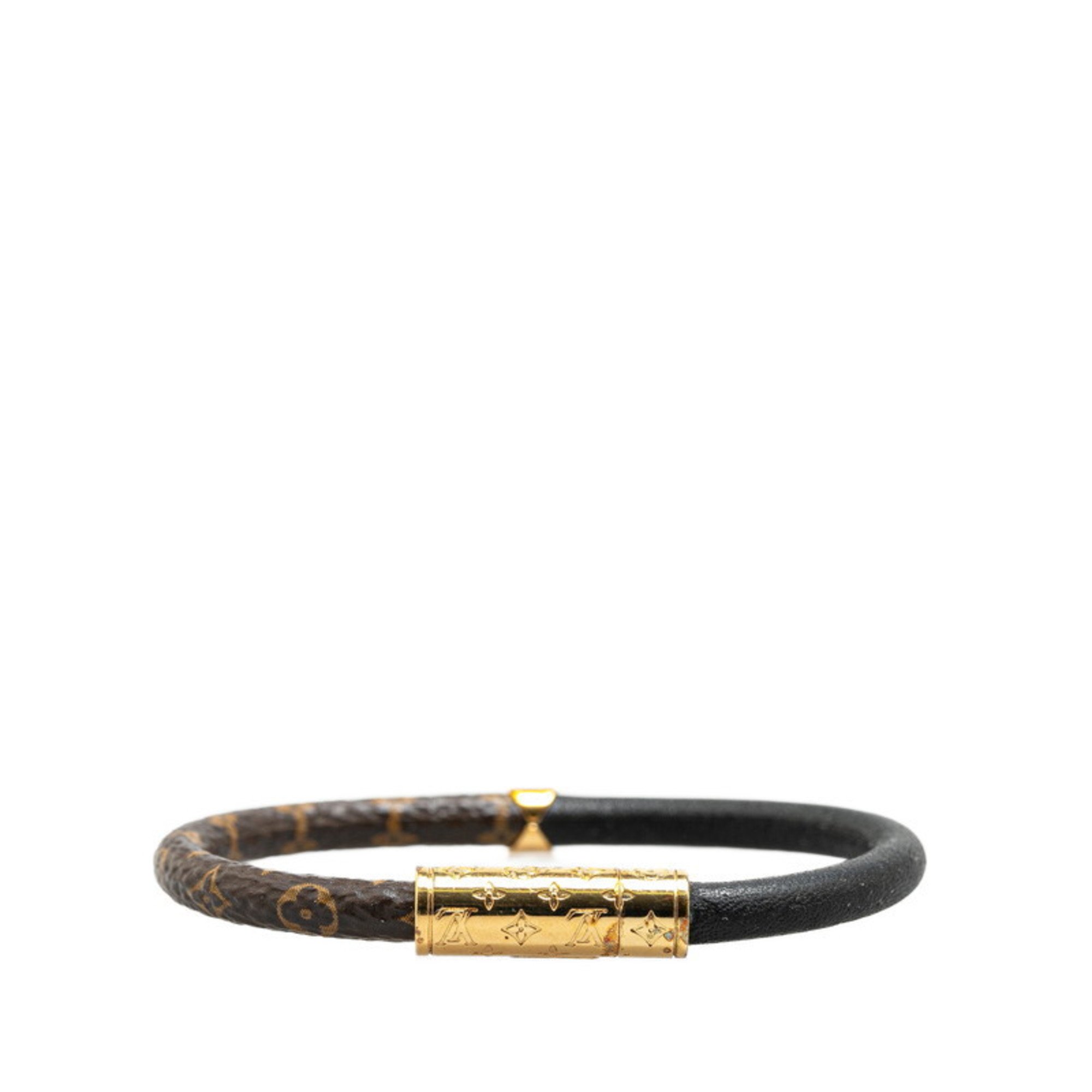 Louis Vuitton Monogram Bracelet Daily Confidential M6431E Brown Black Leather Plated Women's LOUIS VUITTON