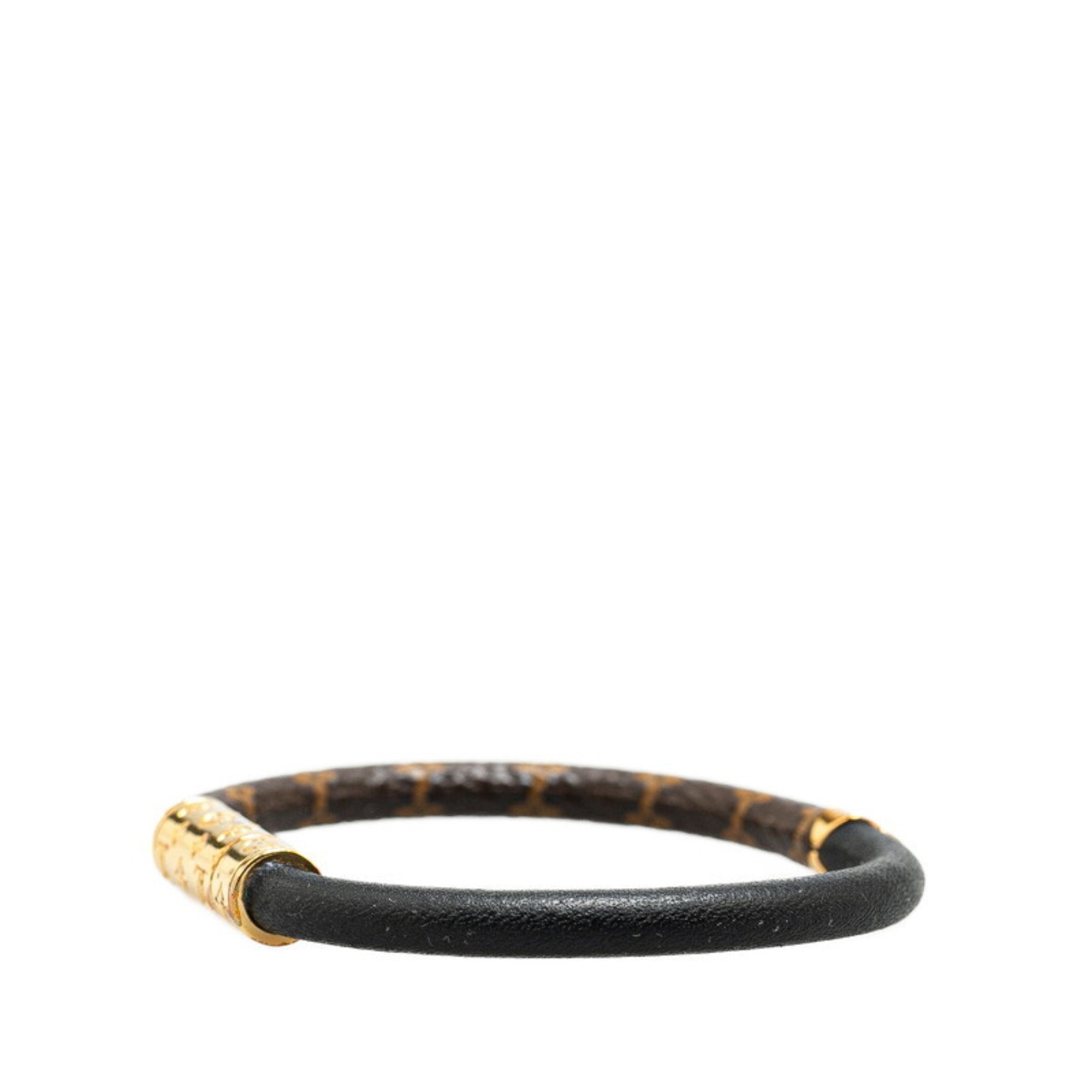 Louis Vuitton Monogram Bracelet Daily Confidential M6431E Brown Black Leather Plated Women's LOUIS VUITTON