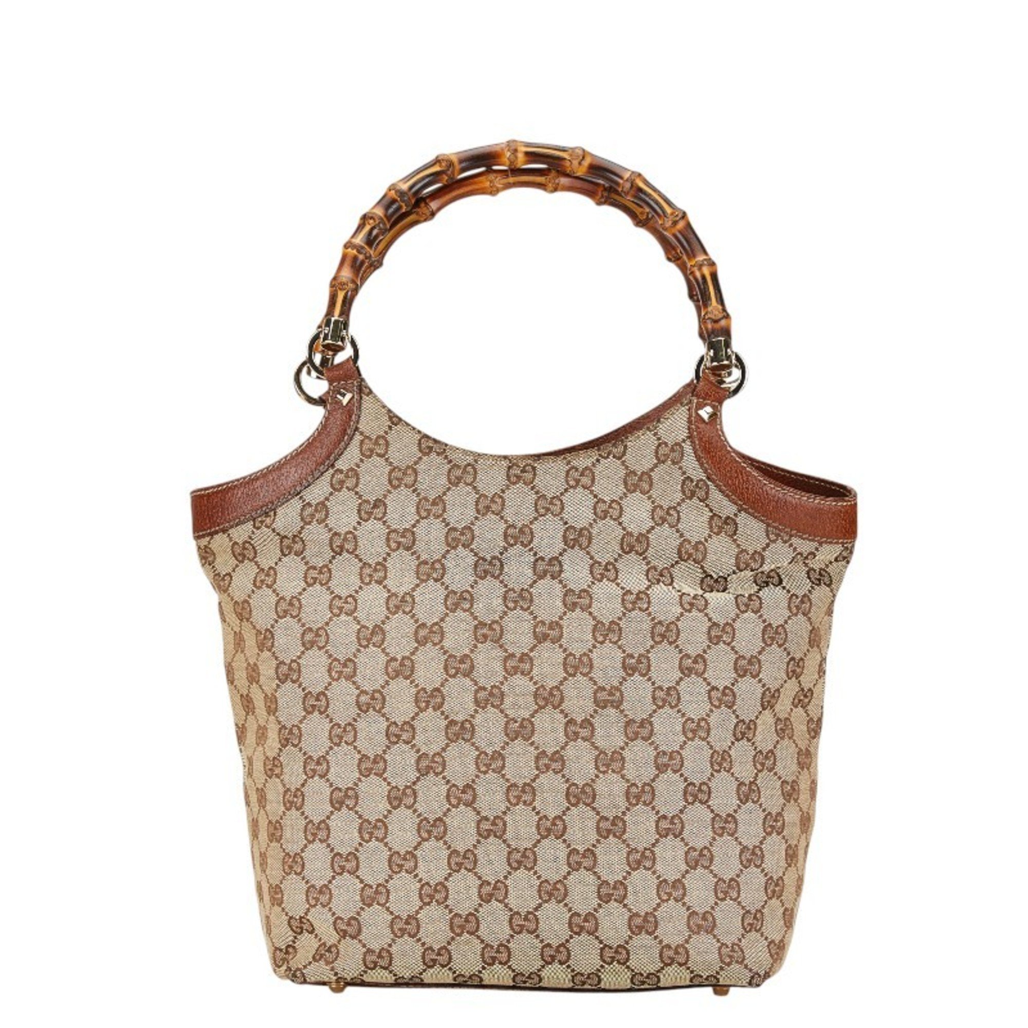 Gucci GG Canvas Bamboo Handbag 137394 Beige Brown Leather Women's GUCCI