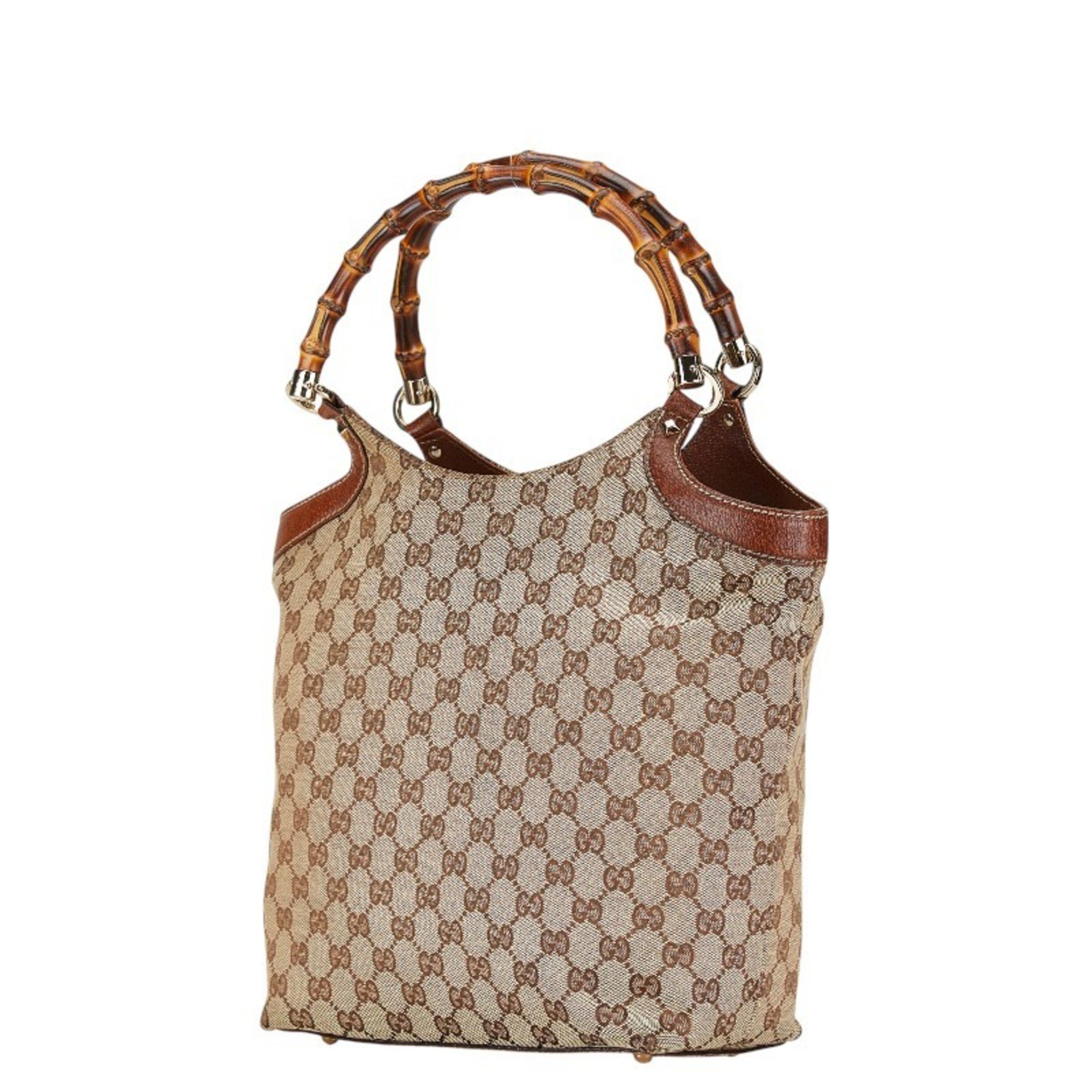 Gucci GG Canvas Bamboo Handbag 137394 Beige Brown Leather Women's GUCCI