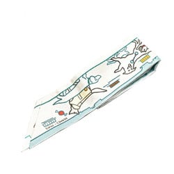 Hermes Twilly LES CHIENS PARISIENS Parisian Dog Scarf Muffler Crème Bleu Green Silk Women's HERMES