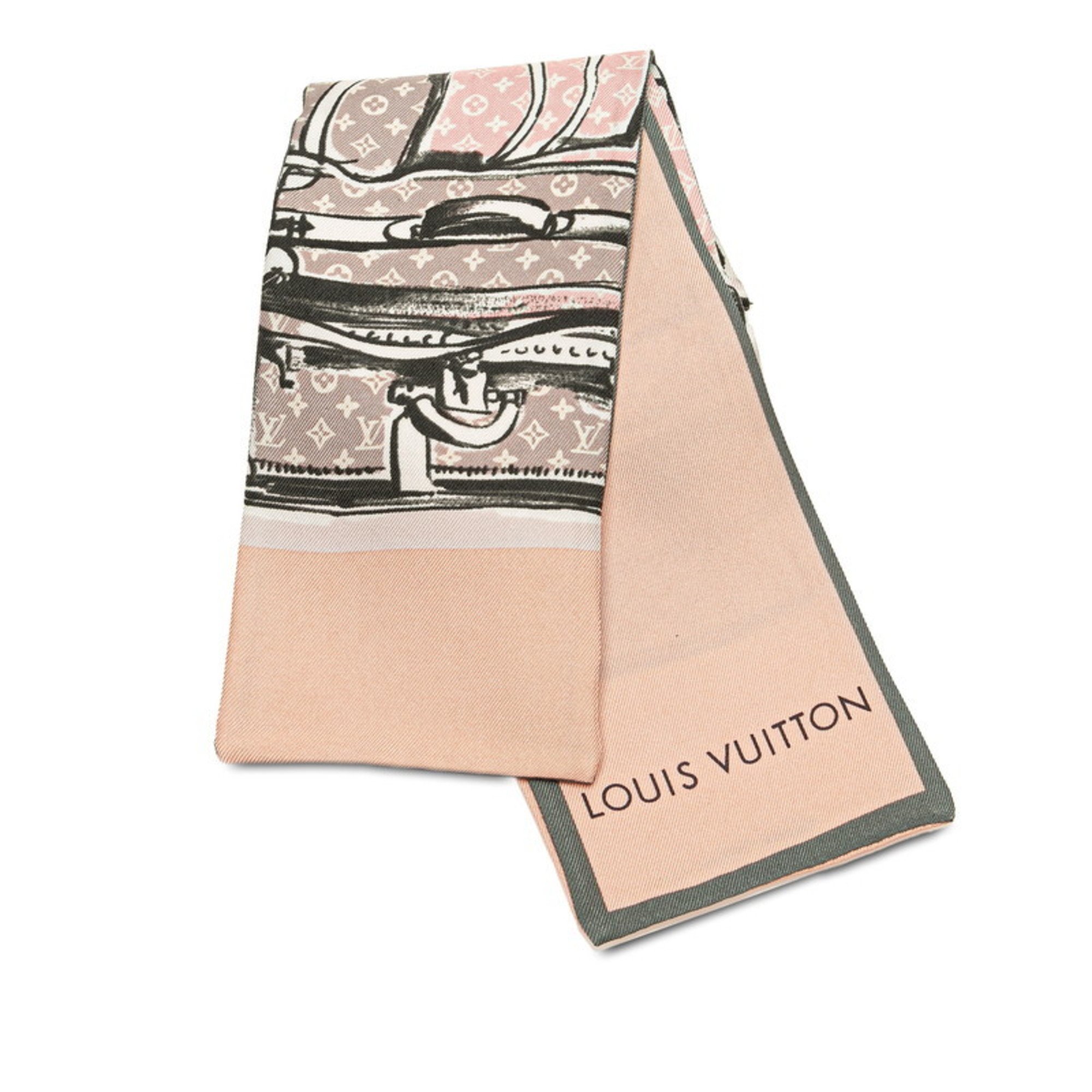 Louis Vuitton Bandeau Trunk Scarf Muffler M73965 Rose Poodle Grey Silk Women's LOUIS VUITTON