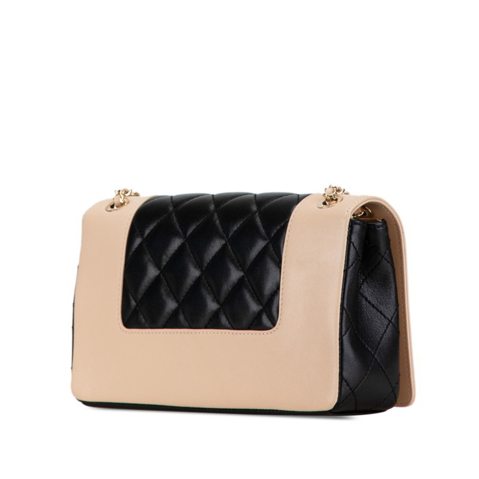 CHANEL Matelasse Mademoiselle Double Flap Coco Mark Chain Shoulder Bag Beige Black Lambskin Women's