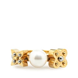 Louis Vuitton Charm Pearl Ring, Fake Pearl, Monogram Flower, Size #L, M75483, Gold Plated, Women's, LOUIS VUITTON