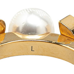 Louis Vuitton Charm Pearl Ring, Fake Pearl, Monogram Flower, Size #L, M75483, Gold Plated, Women's, LOUIS VUITTON