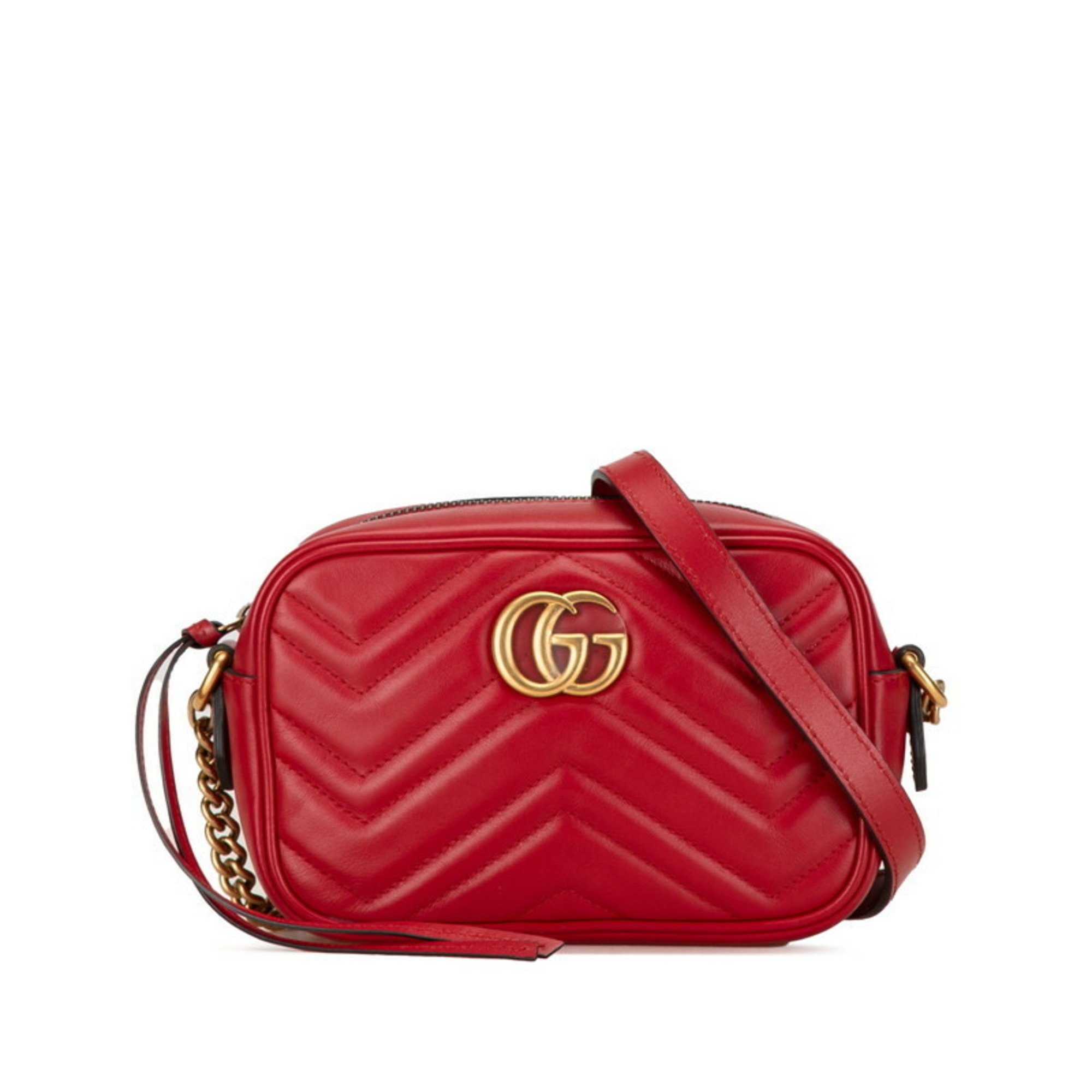 Gucci GG Marmont Quilted Chain Shoulder Bag 448065 Red Leather Women's GUCCI