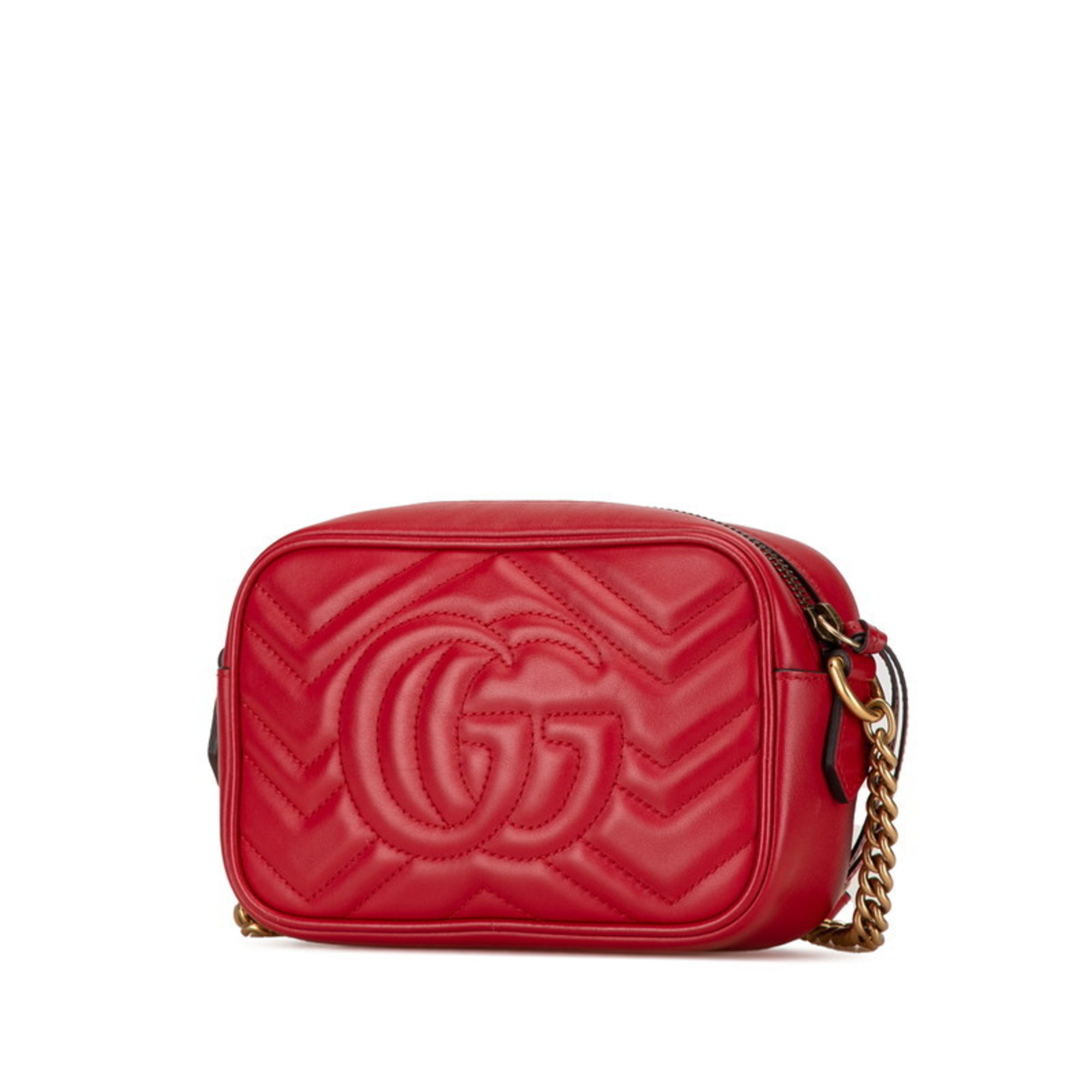 Gucci GG Marmont Quilted Chain Shoulder Bag 448065 Red Leather Women's GUCCI