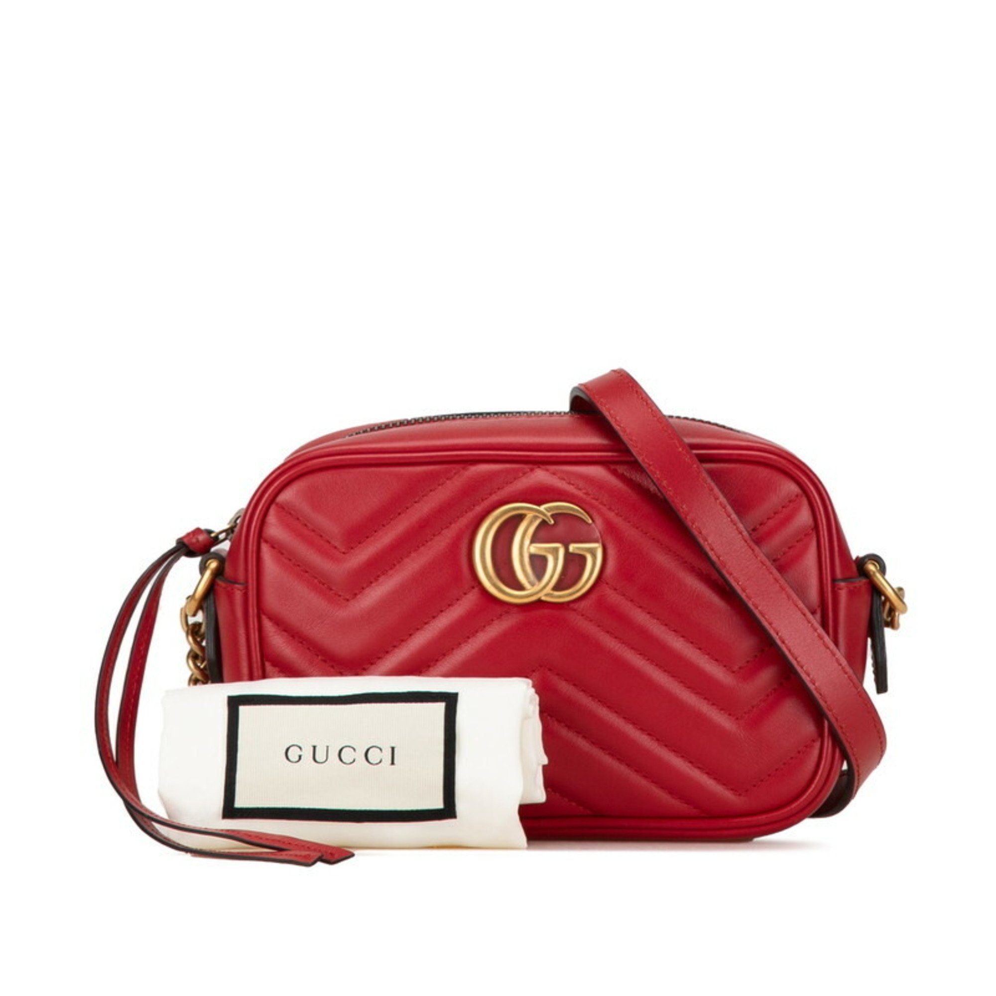 Gucci GG Marmont Quilted Chain Shoulder Bag 448065 Red Leather Women's GUCCI