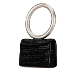 Salvatore Ferragamo Rhinestone Micro Pouch Handbag Black Metal Suede Women's