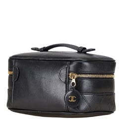 CHANEL Bicolor Coco Mark Vanity Bag Black Leather Women's