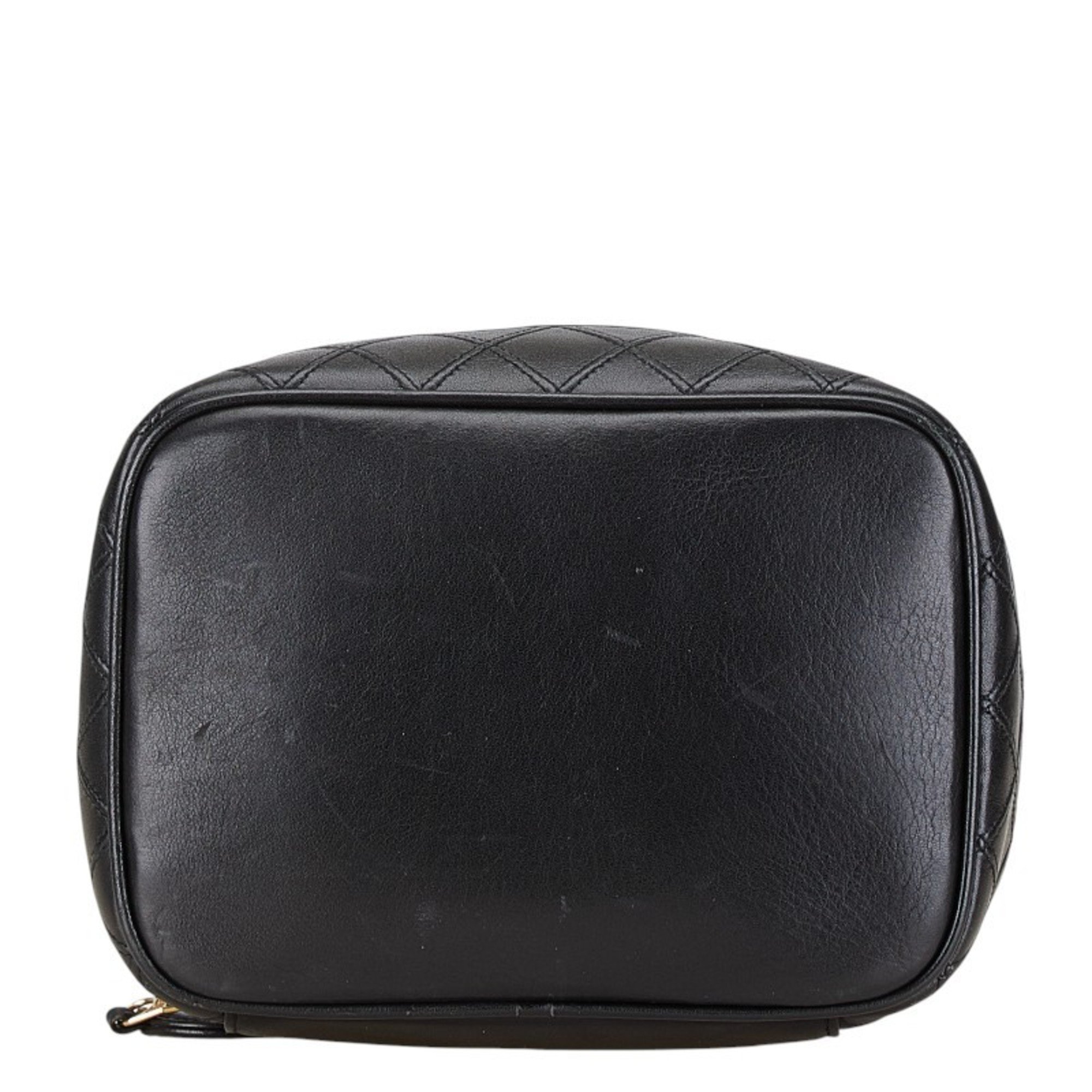 CHANEL Bicolor Coco Mark Vanity Bag Black Leather Women's