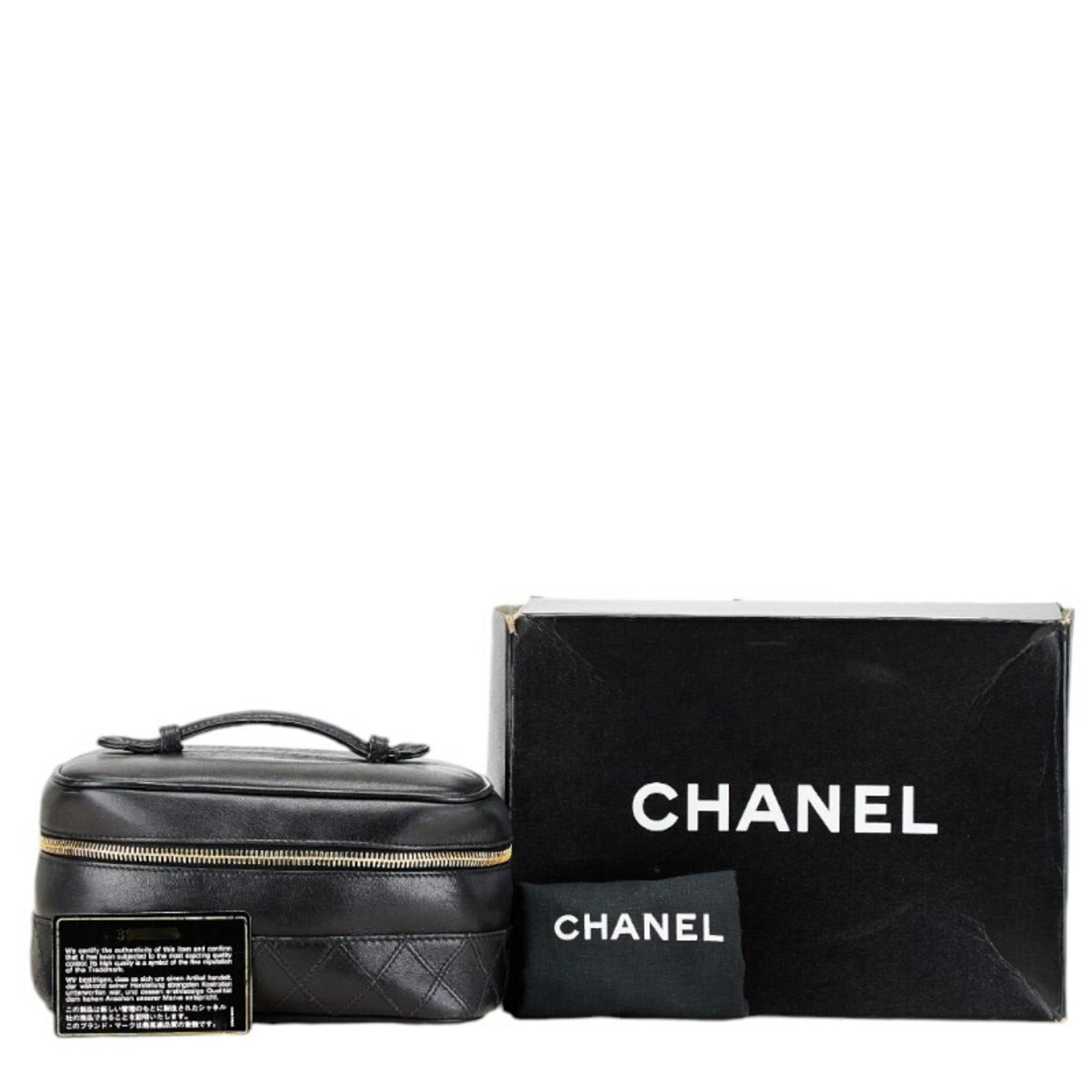 CHANEL Bicolor Coco Mark Vanity Bag Black Leather Women's