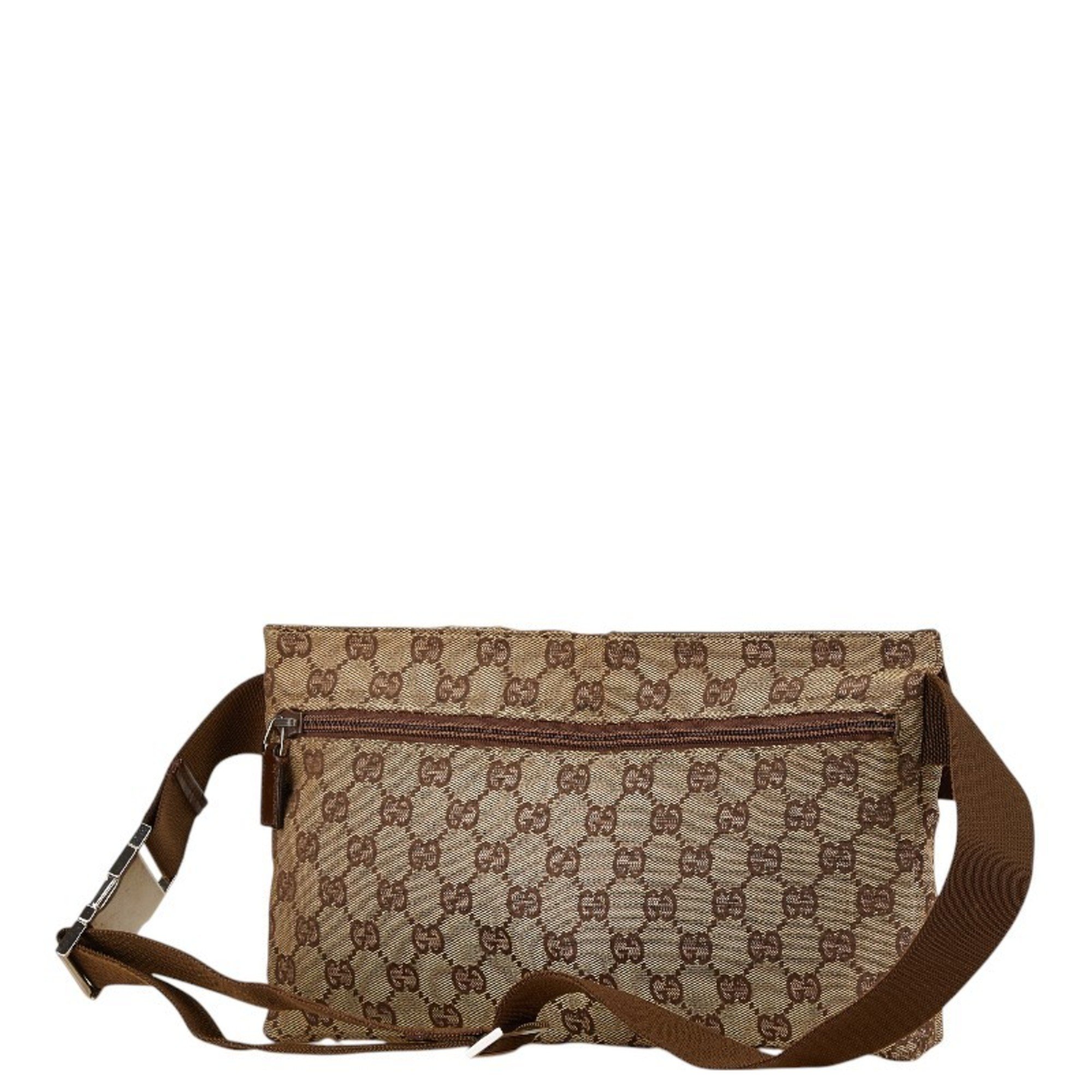 Gucci GG Canvas Body Bag Waist 28566 Beige Brown Leather Women's GUCCI