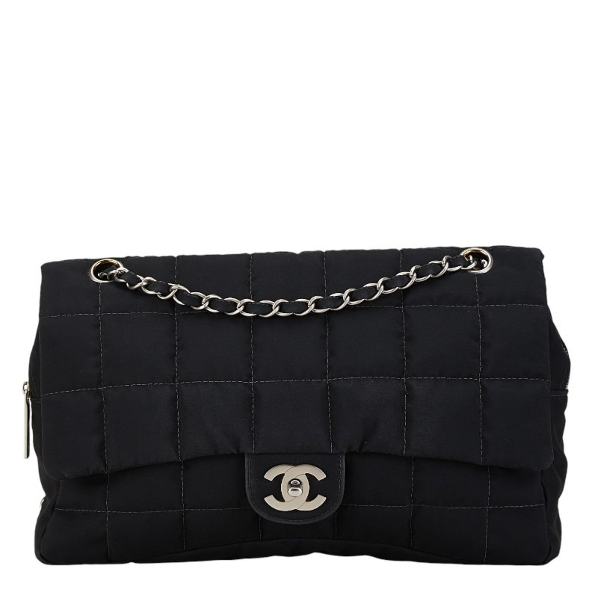 Chanel Chocolate Bar Coco Mark Chain Shoulder Bag Black Nylon Women's CHANEL