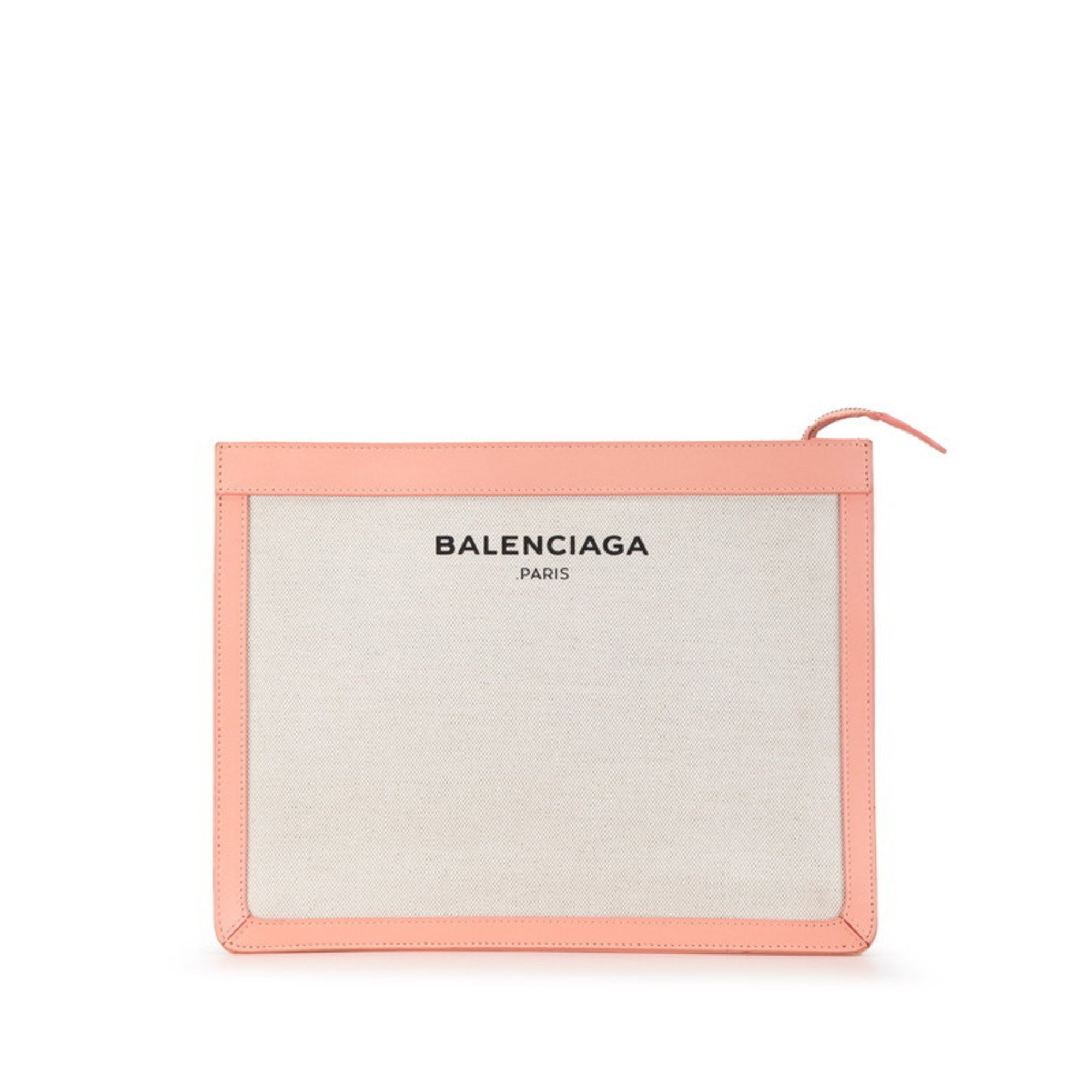 Balenciaga Clutch Bag Second 410119 Ivory Pink Canvas Leather Women's BALENCIAGA