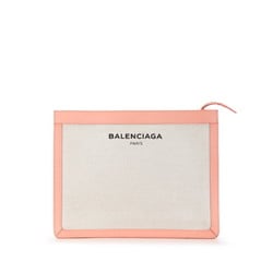 Balenciaga Clutch Bag Second 410119 Ivory Pink Canvas Leather Women's BALENCIAGA