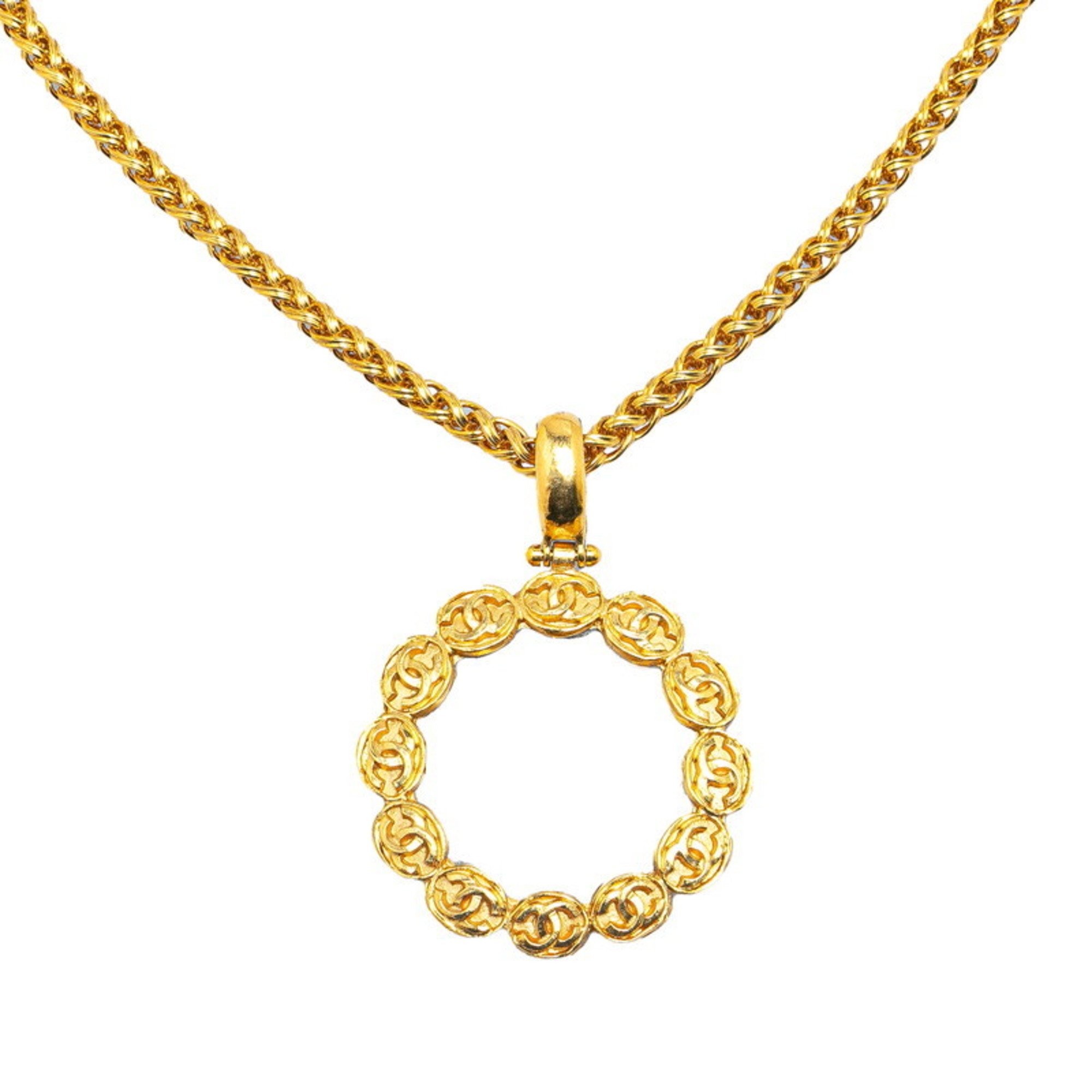 Chanel Coco Mark Magnifying Glass Necklace Gold Plated Women's CHANEL