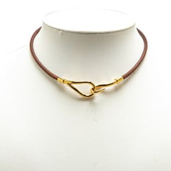 Hermes Jumbo Choker Necklace Brown Gold Leather Plated Women's HERMES