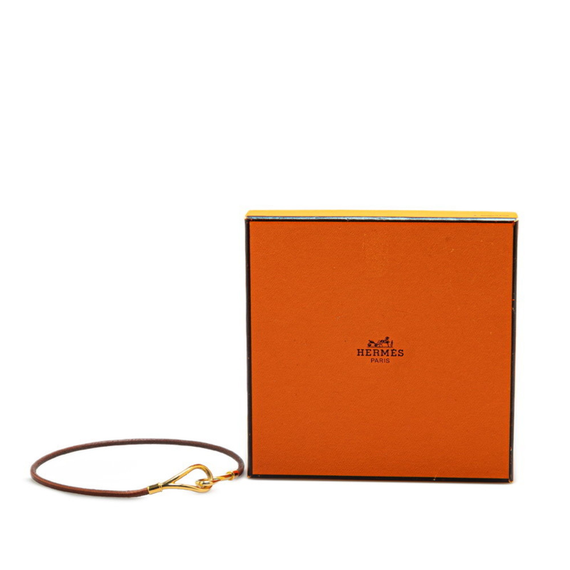 Hermes Jumbo Choker Necklace Brown Gold Leather Plated Women's HERMES