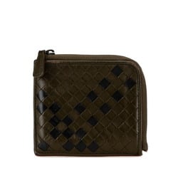 Bottega Veneta Intrecciato Coin Case, Khaki, Black, Leather, Women's, BOTTEGAVENETA