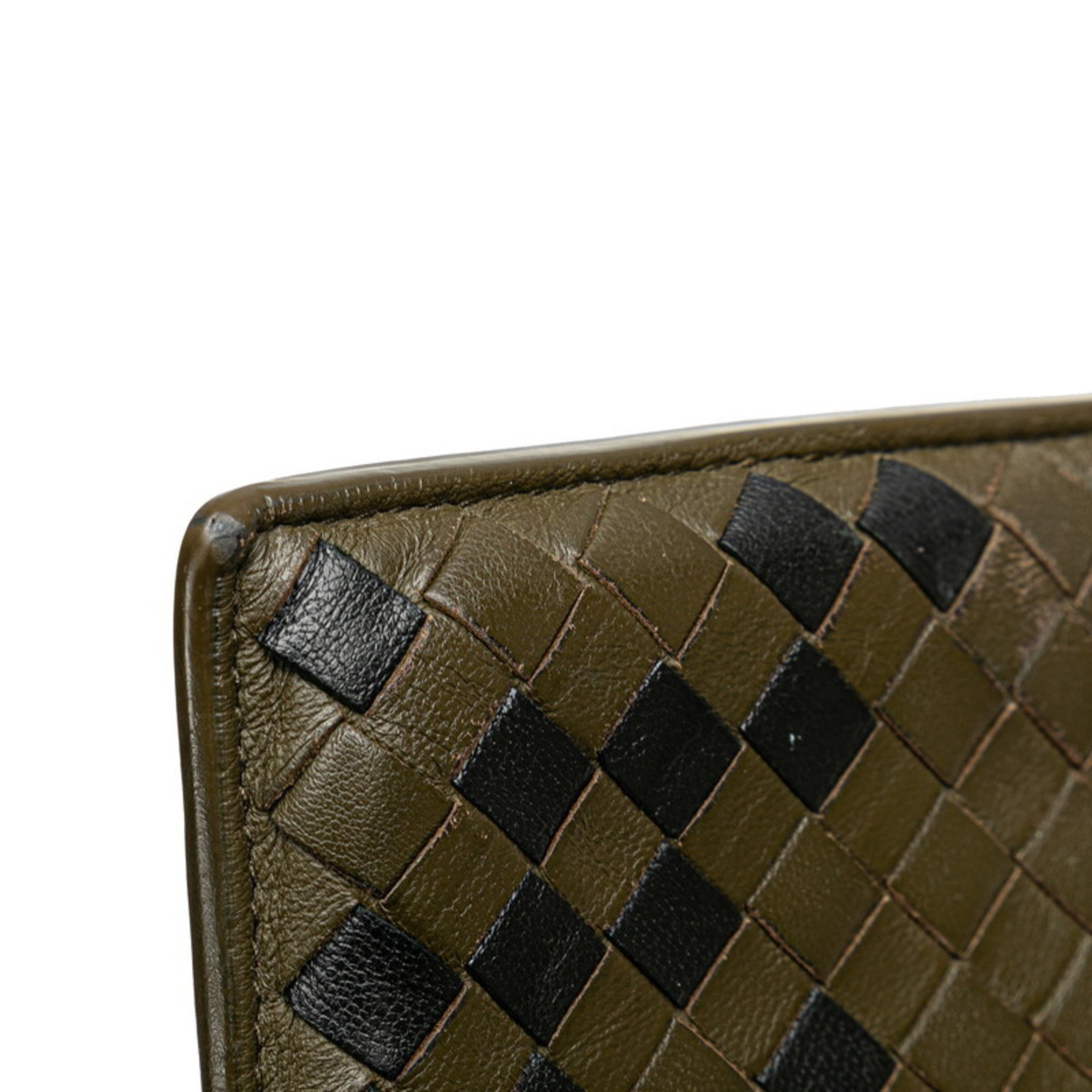 Bottega Veneta Intrecciato Coin Case, Khaki, Black, Leather, Women's, BOTTEGAVENETA