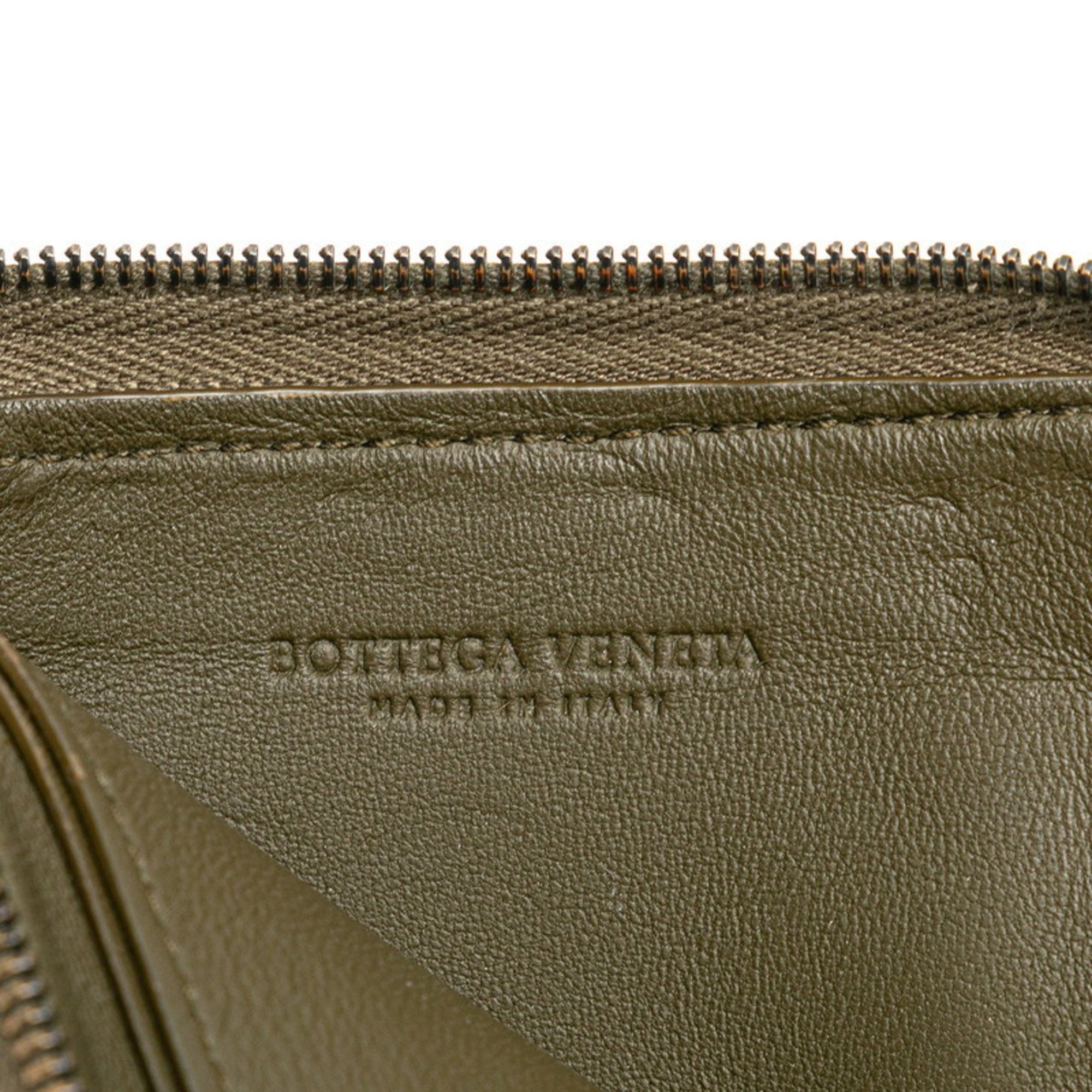 Bottega Veneta Intrecciato Coin Case, Khaki, Black, Leather, Women's, BOTTEGAVENETA