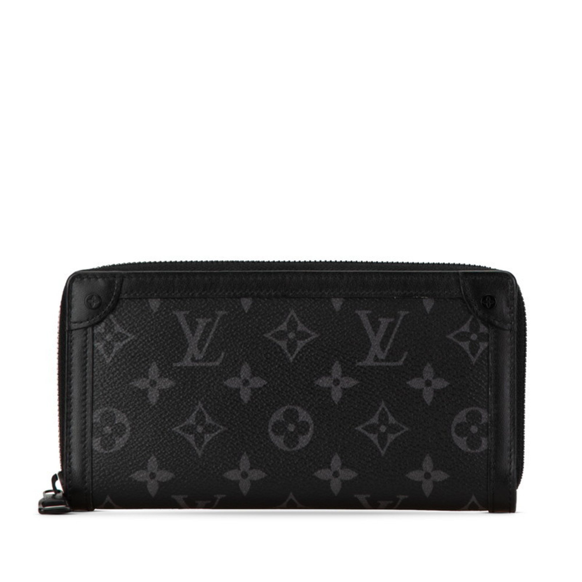 Louis Vuitton Mongram Eclipse Trunk Zippy Wallet Round Long M80558 Black PVC Leather Women's LOUIS VUITTON