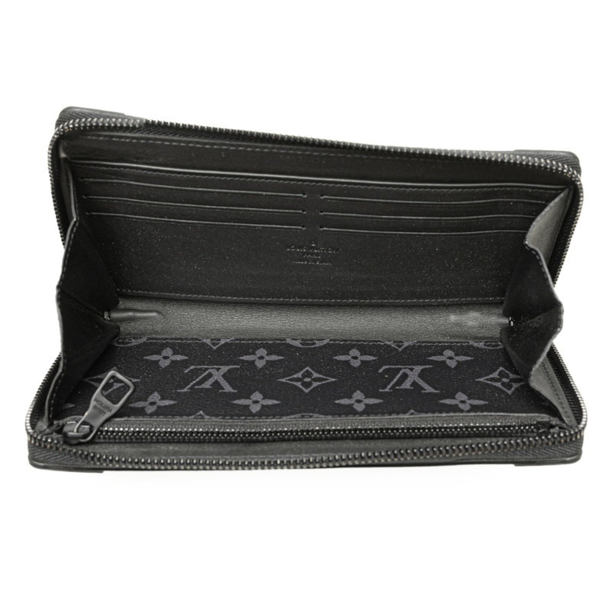 Louis Vuitton Mongram Eclipse Trunk Zippy Wallet Round Long M80558 Black PVC Leather Women's LOUIS VUITTON