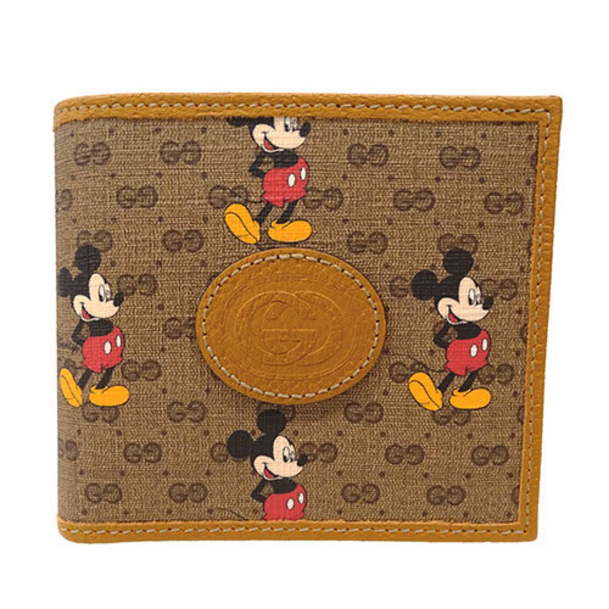 GUCCI Wallet for Women and Men Micro GG Supreme Bi-fold Light Brown 602549 Disney Collaboration Mickey Mouse