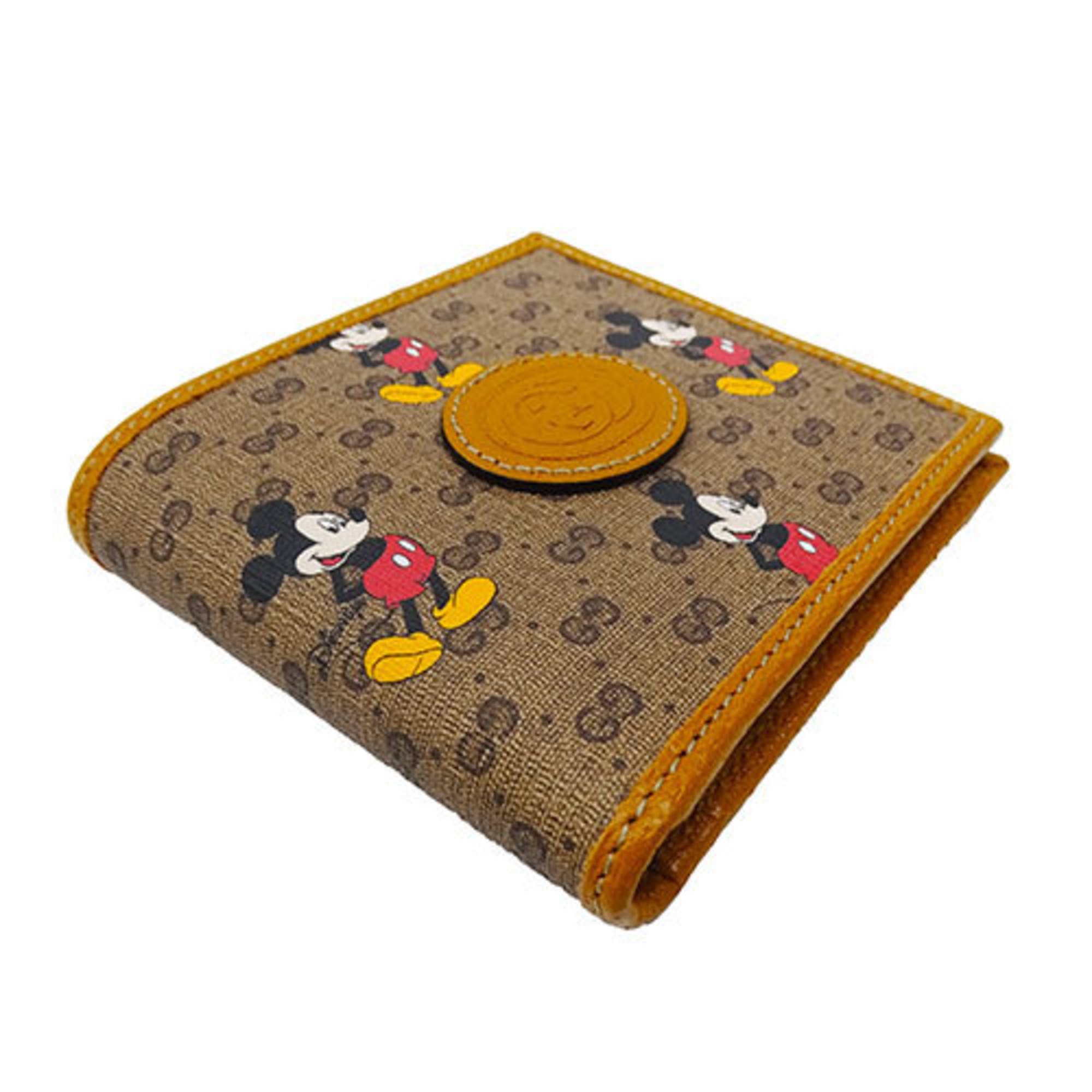 GUCCI Wallet for Women and Men Micro GG Supreme Bi-fold Light Brown 602549 Disney Collaboration Mickey Mouse