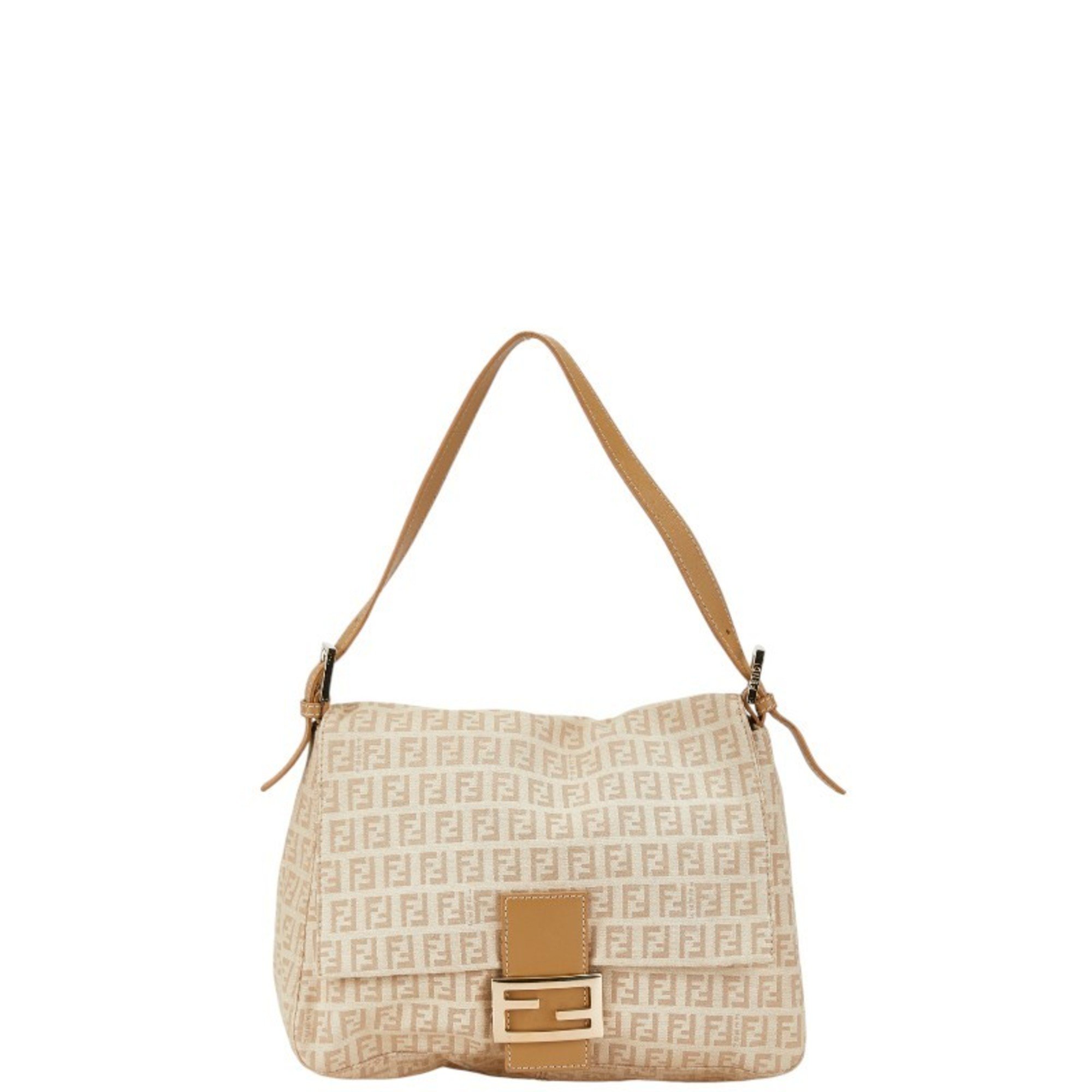 FENDI Zucchino Mamma Baguette Bag Beige Canvas Leather Women's