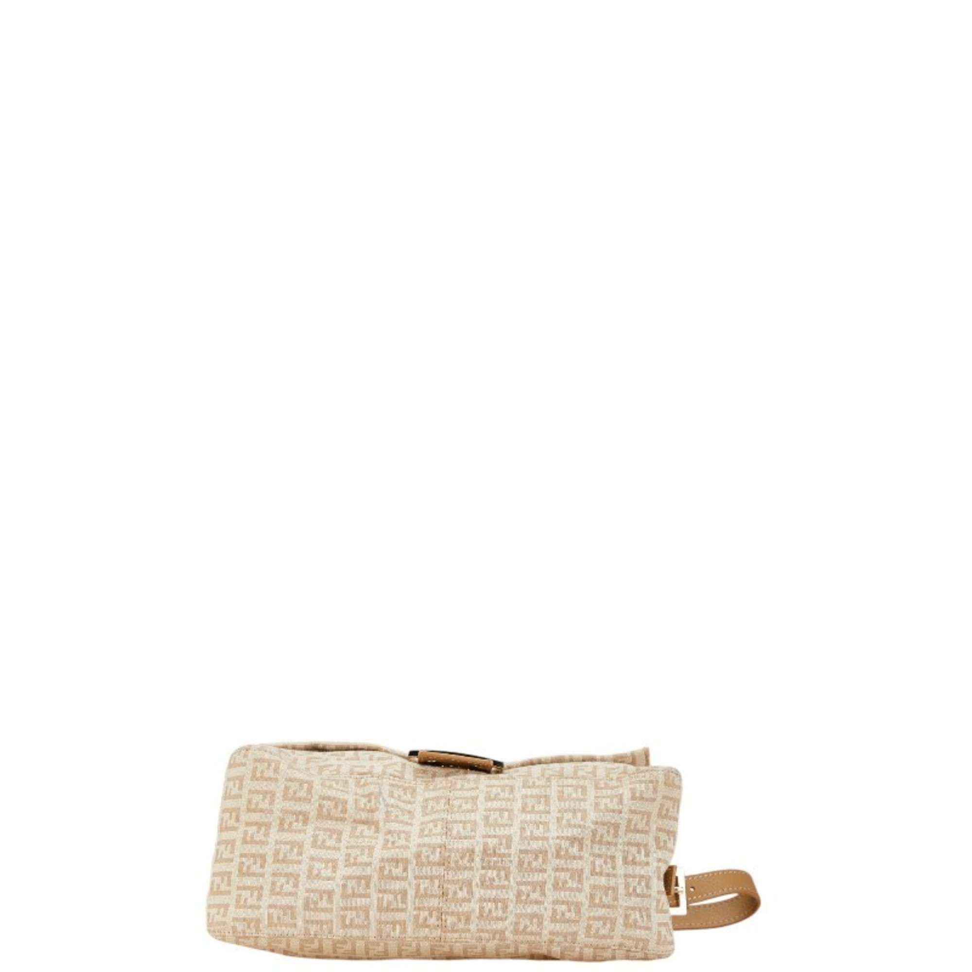 FENDI Zucchino Mamma Baguette Bag Beige Canvas Leather Women's