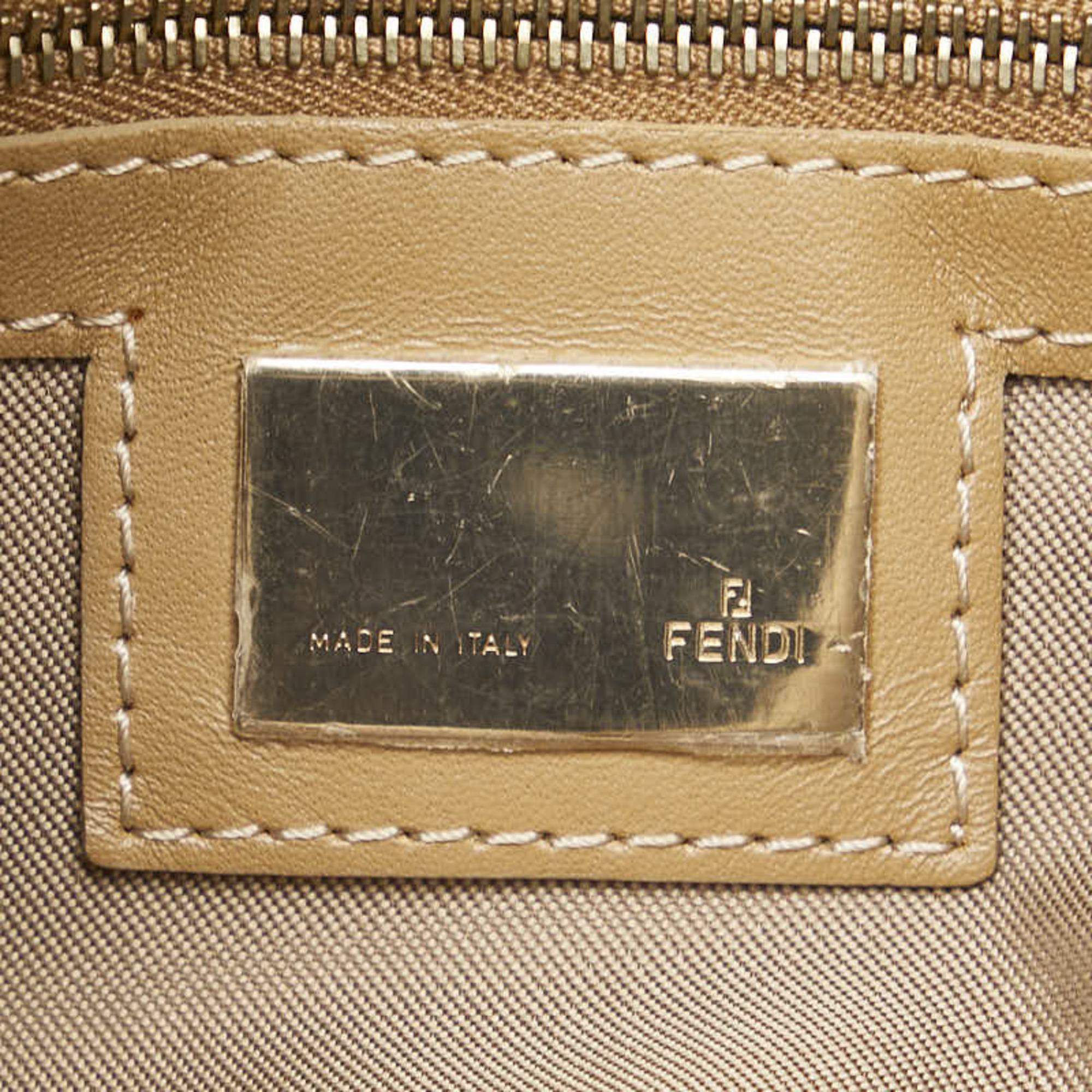 FENDI Zucchino Mamma Baguette Bag Beige Canvas Leather Women's