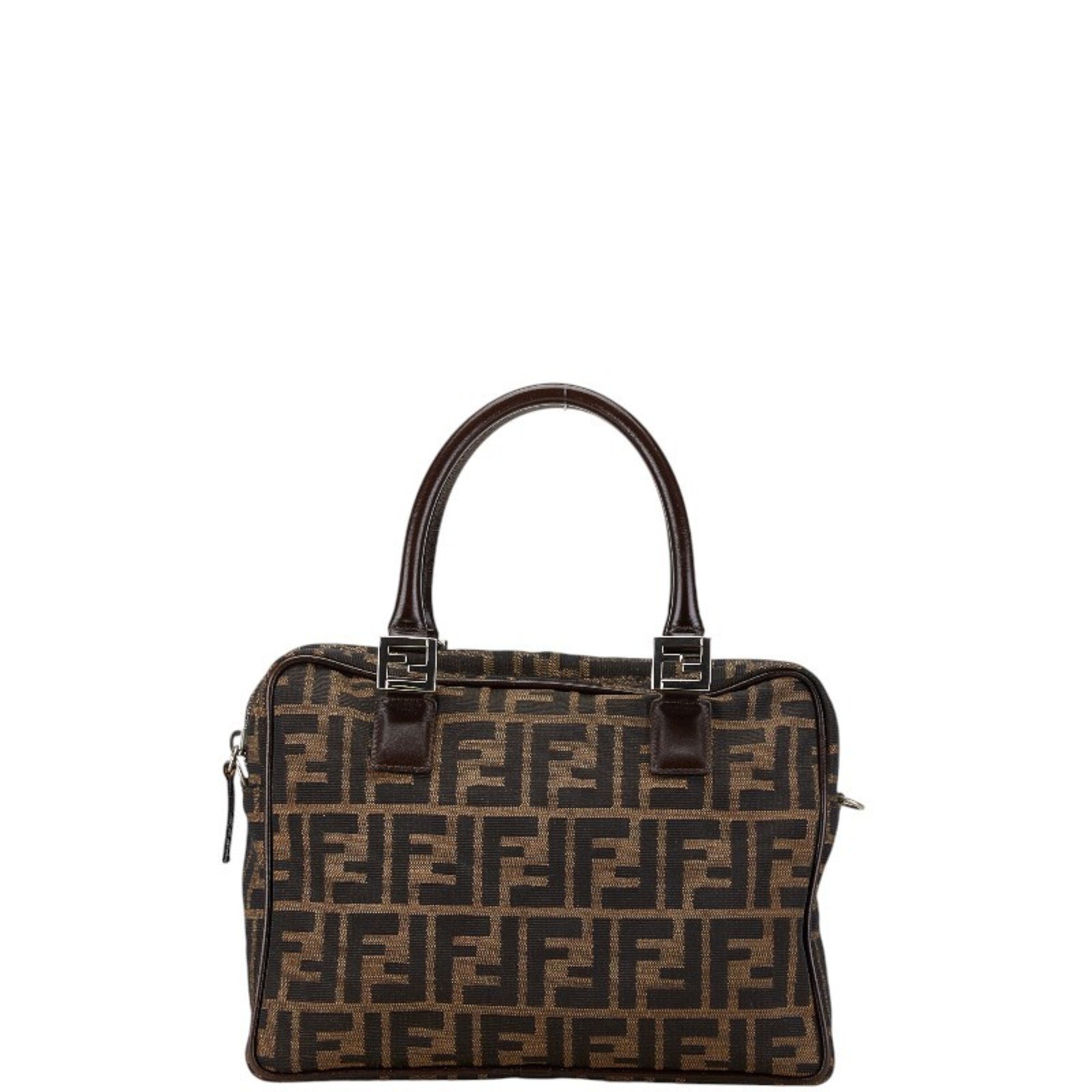 FENDI ZUCCA Handbag Brown Canvas Leather Women's