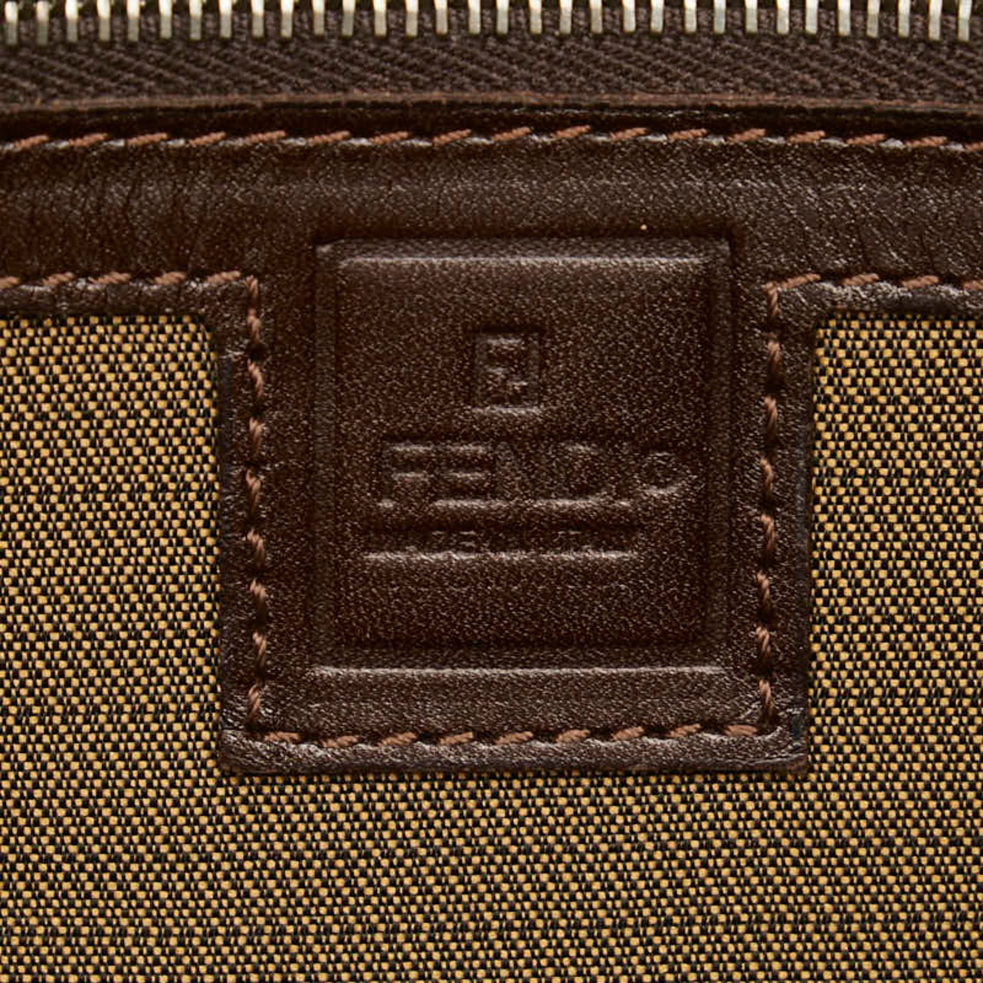 FENDI ZUCCA Handbag Brown Canvas Leather Women's