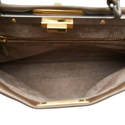 FENDI Peekaboo Handbag Shoulder Bag Brown Leather Women's