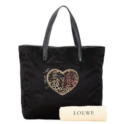 LOEWE Heart Motif Jewel Tote Bag Black Nylon Leather Women's