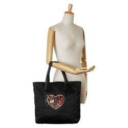 LOEWE Heart Motif Jewel Tote Bag Black Nylon Leather Women's