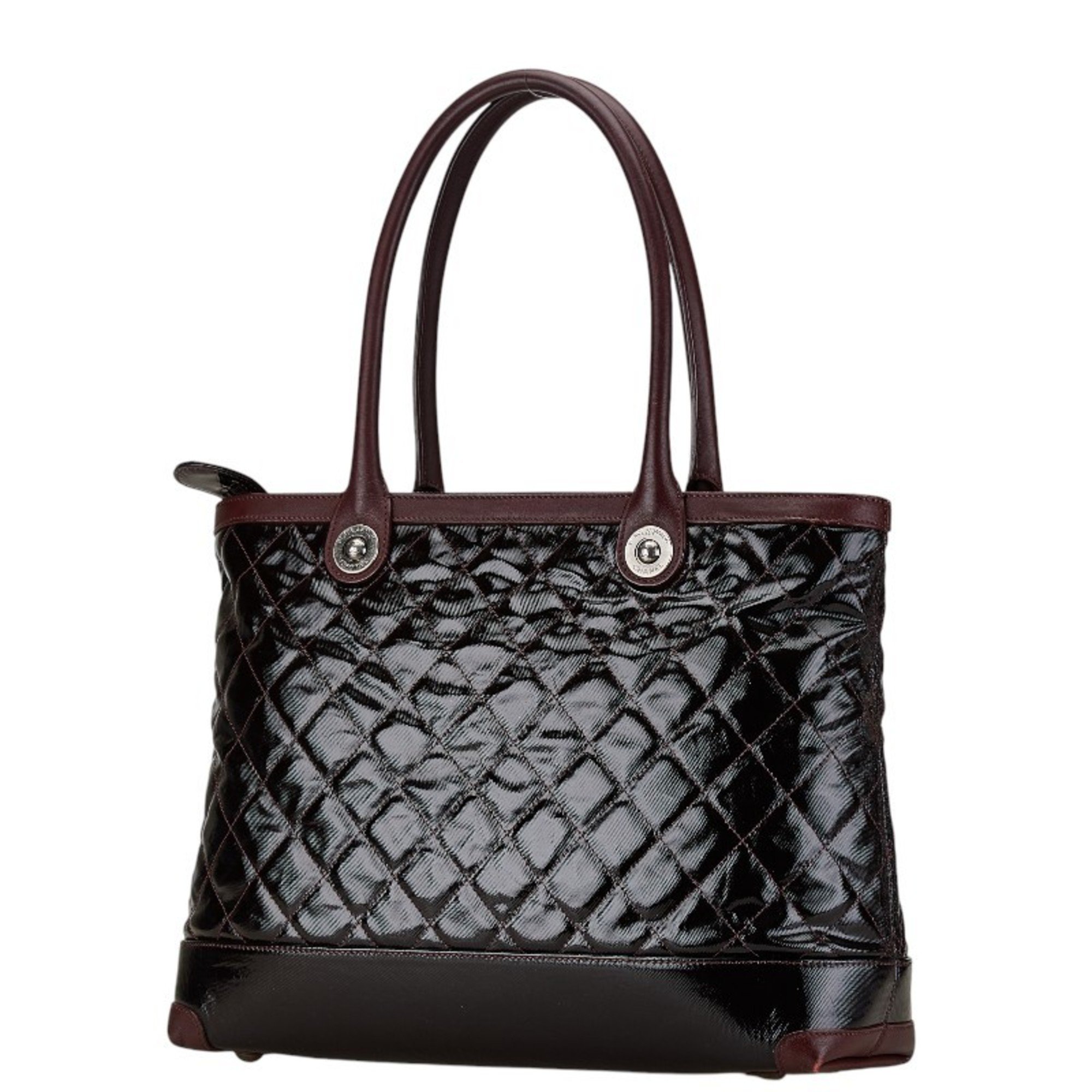 CHANEL Matelasse Coco Mark Tote Bag Wine Red Patent Leather Women's