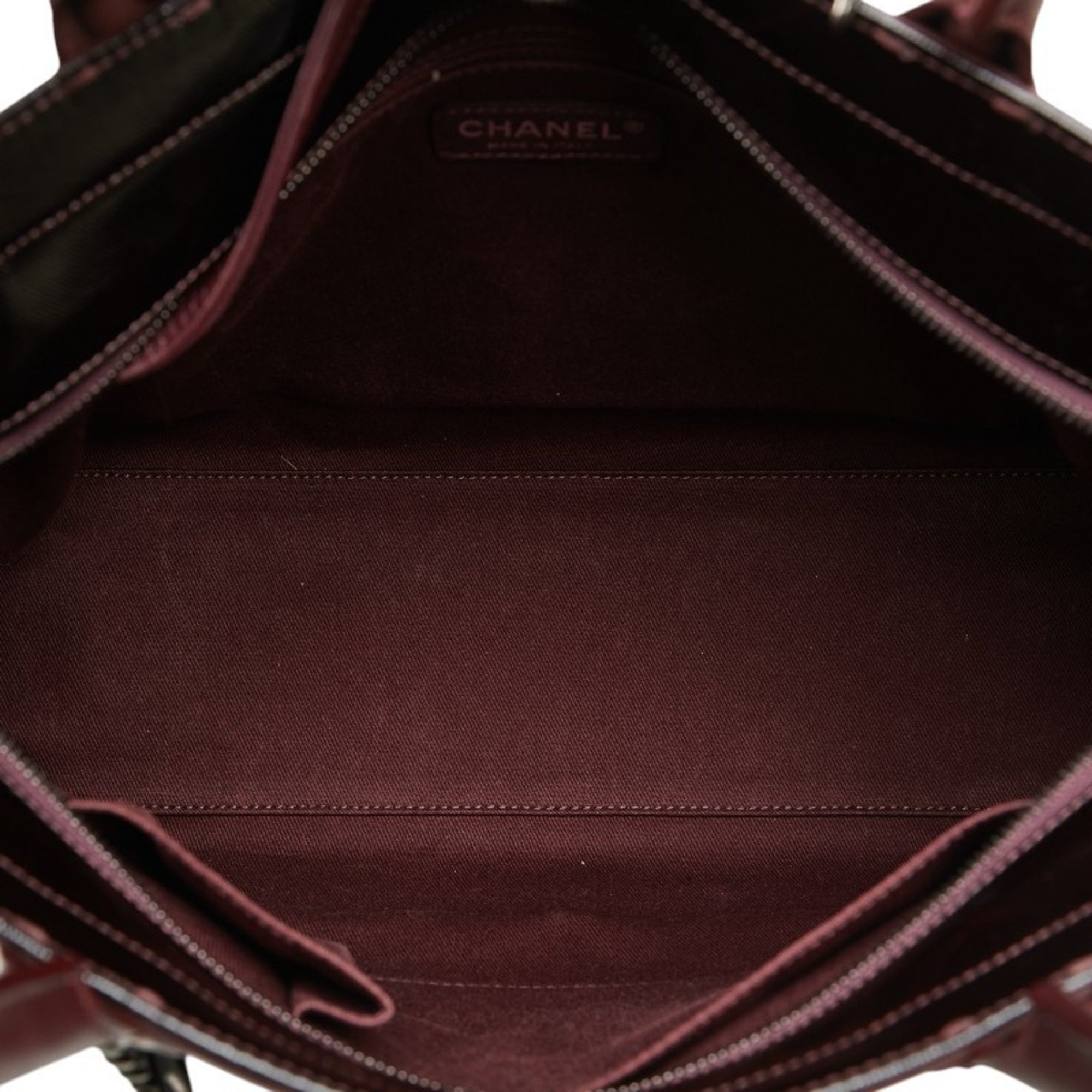 CHANEL Matelasse Coco Mark Tote Bag Wine Red Patent Leather Women's