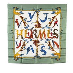 Hermes Carre 90 ANIMAL ALPHABET Alphabet Animal Bird Bandana Scarf Muffler Green Multicolor Silk Women's HERMES