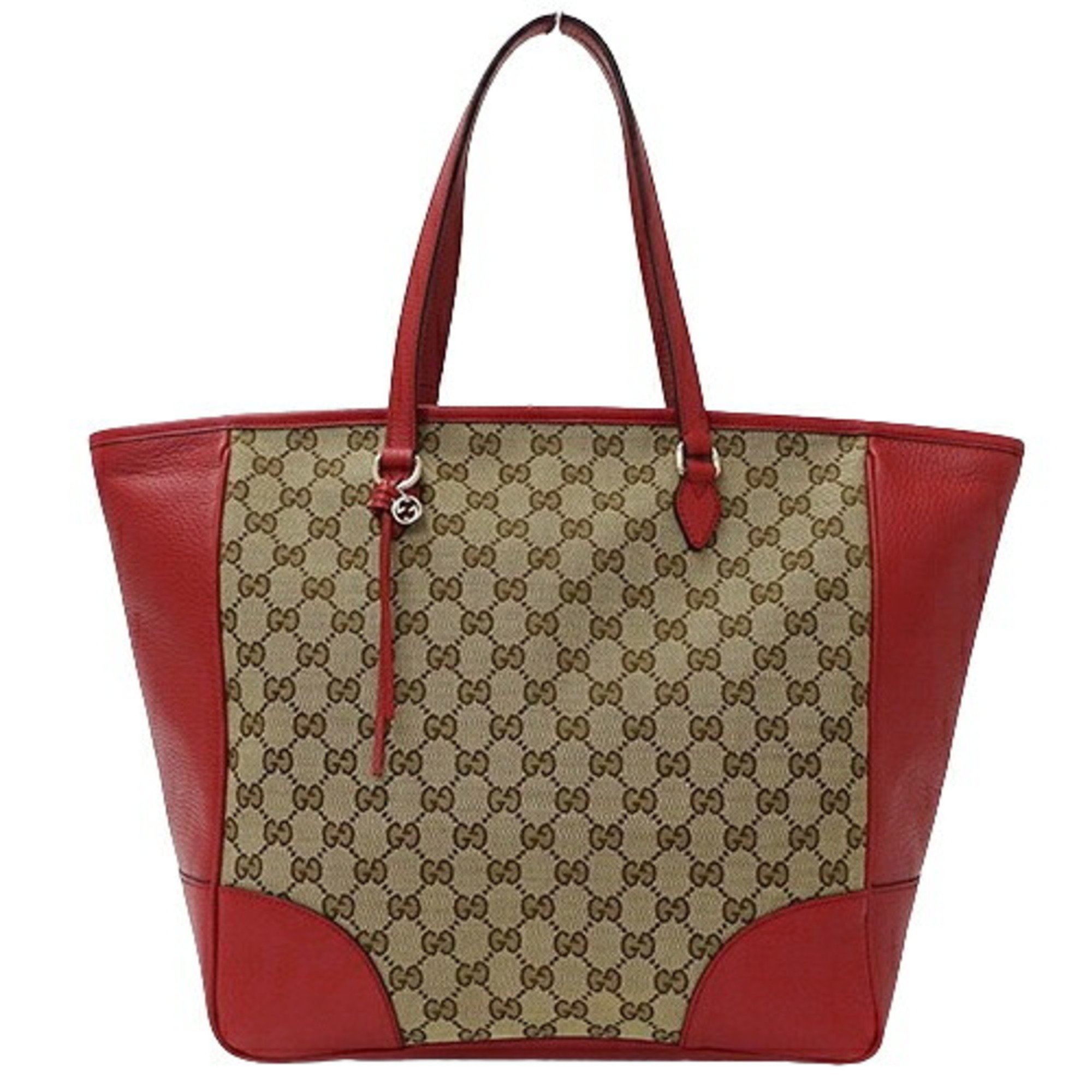 GUCCI Women's Tote Bag GG Canvas Leather Beige Red 449242