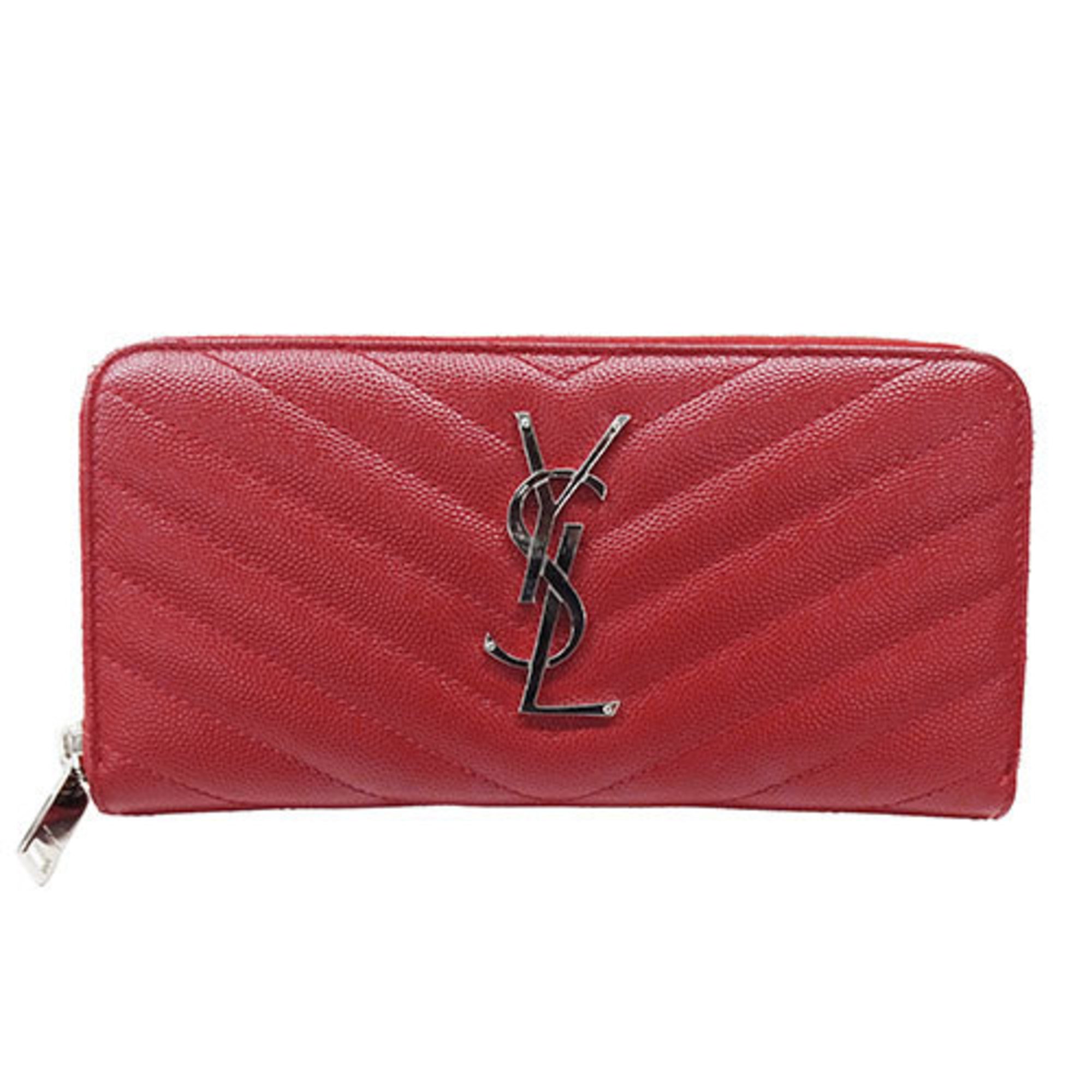 Saint Laurent SAINT LAURENT Wallet for Women and Men, Long Wallet, Caviar Skin, Red, Round