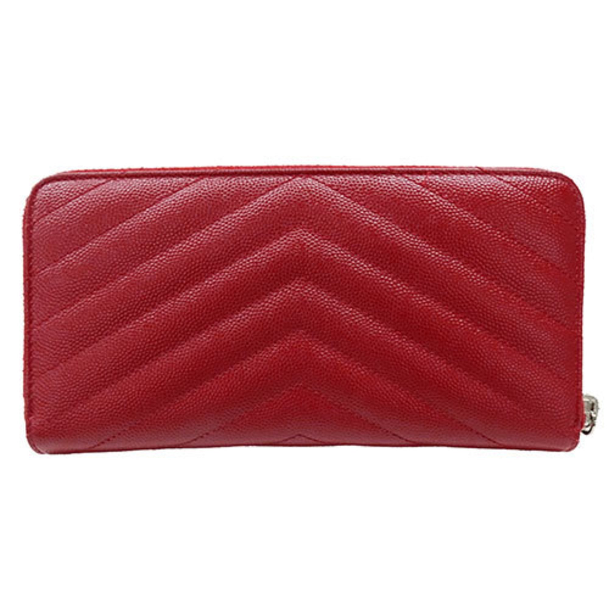 Saint Laurent SAINT LAURENT Wallet for Women and Men, Long Wallet, Caviar Skin, Red, Round